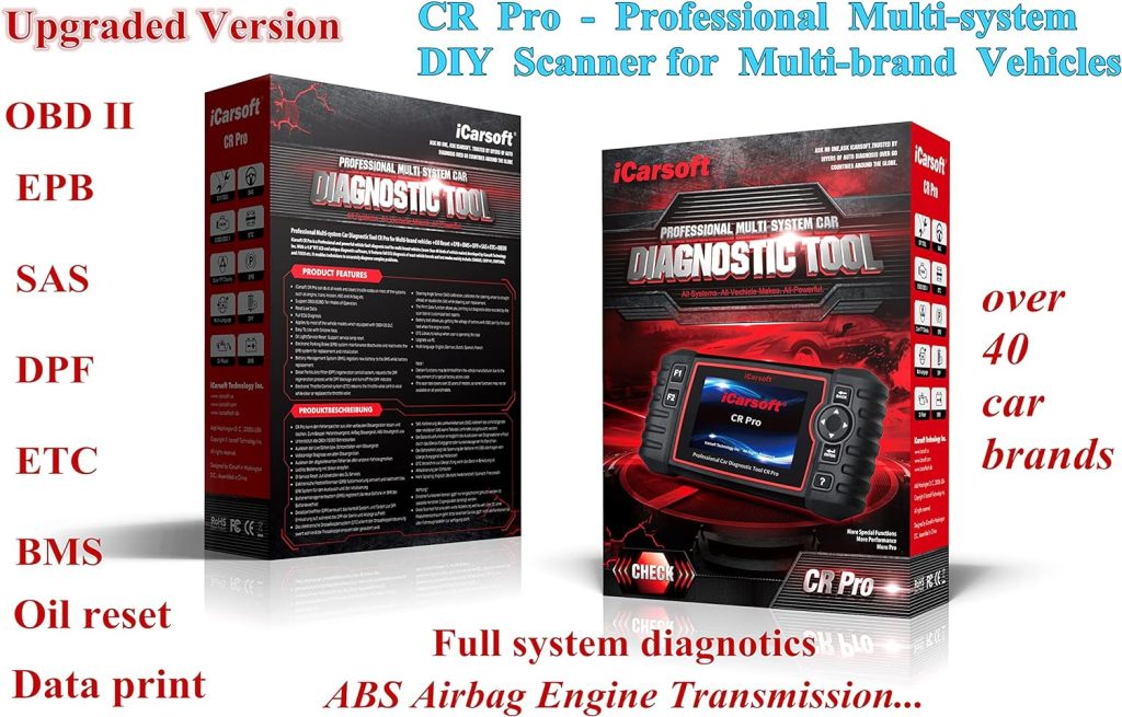 iCarsoft CR Pro Multi-Systems Diagnostic Scan Tool for Multi-Brand Vehicles +Oil Reset+EPB+BMS+DPF+SAS+ETC+BLD+INJ