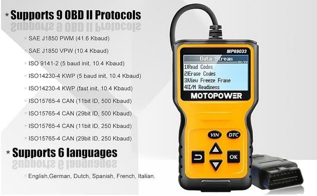 MOTOPOWER MP69033 Car OBD2 Scanner Code Reader Engine Fault Scanner CAN Diagnostic Scan Tool for All OBD II Protocol Cars Since 1996, Yellow MOTOPOWER MP69033 Car OBD2 Scanner Code Reader Engine Fault Scanner CAN Diagnostic Scan Tool for All OBD II Protocol Cars Since 1996, Yellow