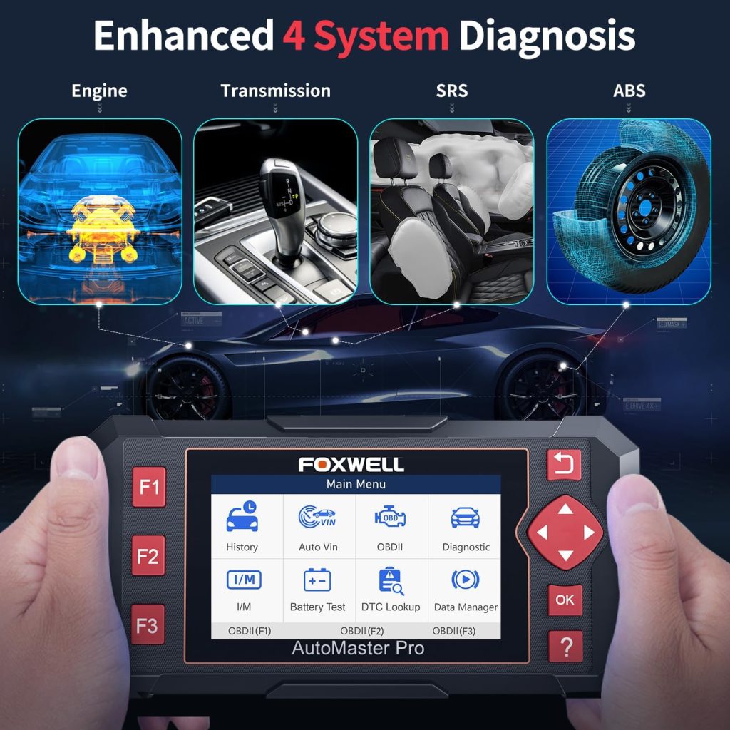 FOXWELL Car Scanner NT604 Elite OBD2 Scanner ABS SRS Transmission, Check Engine Code Reader,Diagnostic Scan Tool with SRS Airbag Scanner, Car Diagnostic Scanner for All Cars with Battery Test