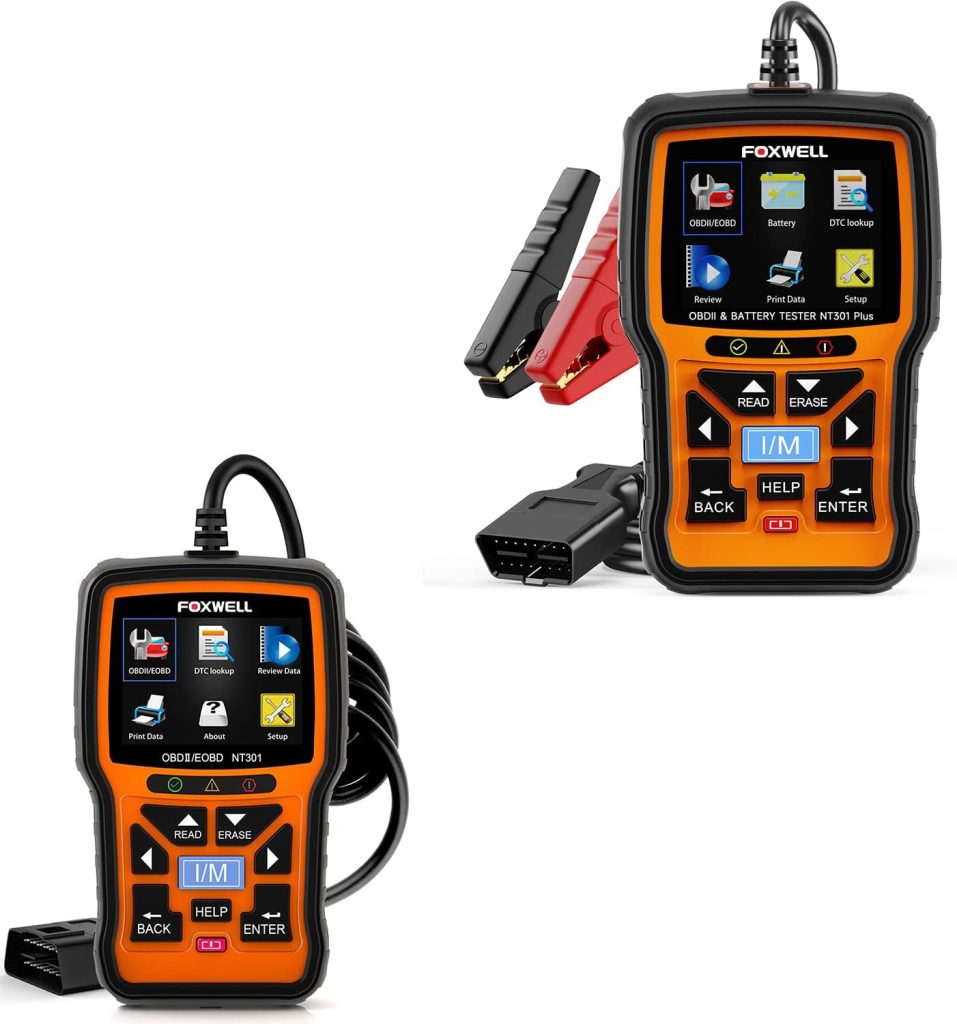 FOXWELL NT301 + NT301 Plus 2 in 1Battery Tester Code Reader Scan Tool OBD2 Scanner Live Data Mechanic OBDII DiagnosticTool for Check Engine Light FOXWELL NT301 + NT301 Plus 2 in 1Battery Tester Code Reader Scan Tool OBD2 Scanner Live Data Mechanic OBDII DiagnosticTool for Check Engine Light