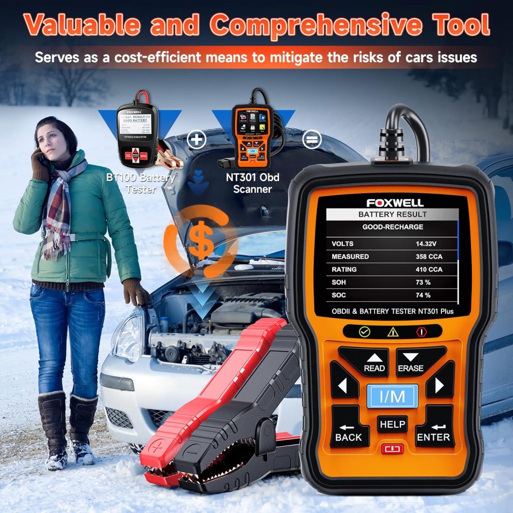 FOXWELL NT301 Plus with Storage Case and Extension Cable 16pin Male to Female Mechanic 2 in 1 OBD2 Scanner Battery Tester Code Reader Scan Tool FOXWELL NT301 Plus with Storage Case and Extension Cable 16pin Male to Female Mechanic 2 in 1 OBD2 Scanner Battery Tester Code Reader Scan Tool