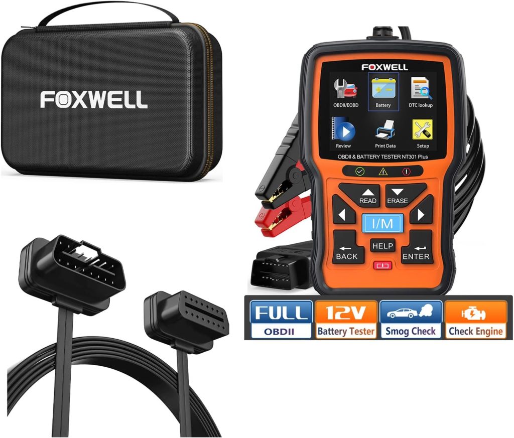 FOXWELL NT301 Plus with Storage Case and Extension Cable 16pin Male to Female Mechanic 2 in 1 OBD2 Scanner Battery Tester Code Reader Scan Tool FOXWELL NT301 Plus with Storage Case and Extension Cable 16pin Male to Female Mechanic 2 in 1 OBD2 Scanner Battery Tester Code Reader Scan Tool