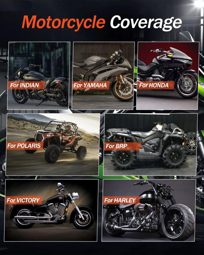 OBDPROG Moto 100 Motorcycle Diagnostic Scan Tool, Full System Scanner for Harley Honda Yamaha Victory Indian Polaris Brp, Engine ABS TPMS Auto Scan Code Reader, Oil Light Reset, 5.0 Touch Screen