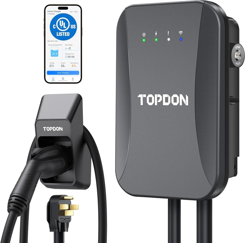 TOPDON Level 2 EV Charger, 40Amp Electric Vehicle Charger, 14-50 Plug NEMA TYPE4, UL Listed Energy Star, Electric Car Charger with WiFi, EVSE, Car Charging Station with PulseQ Smart App, 25FT Cable