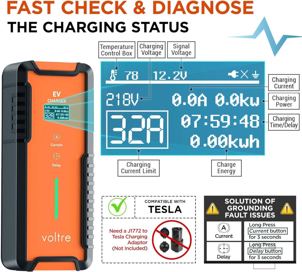 Voltre M2 Level 1 2 EV Charger for Tesla EVs | 25 Ft MAX Cable | 10-32A | 110-240V Portable Electric Car Fast Charger |14-50, 5-15 Plug | Electric Vehicle Charger for J1772 Evs Voltre M2 Level 1 2 EV Charger for Tesla EVs | 25 Ft MAX Cable | 10-32A | 110-240V Portable Electric Car Fast Charger |14-50, 5-15 Plug | Electric Vehicle Charger for J1772 Evs