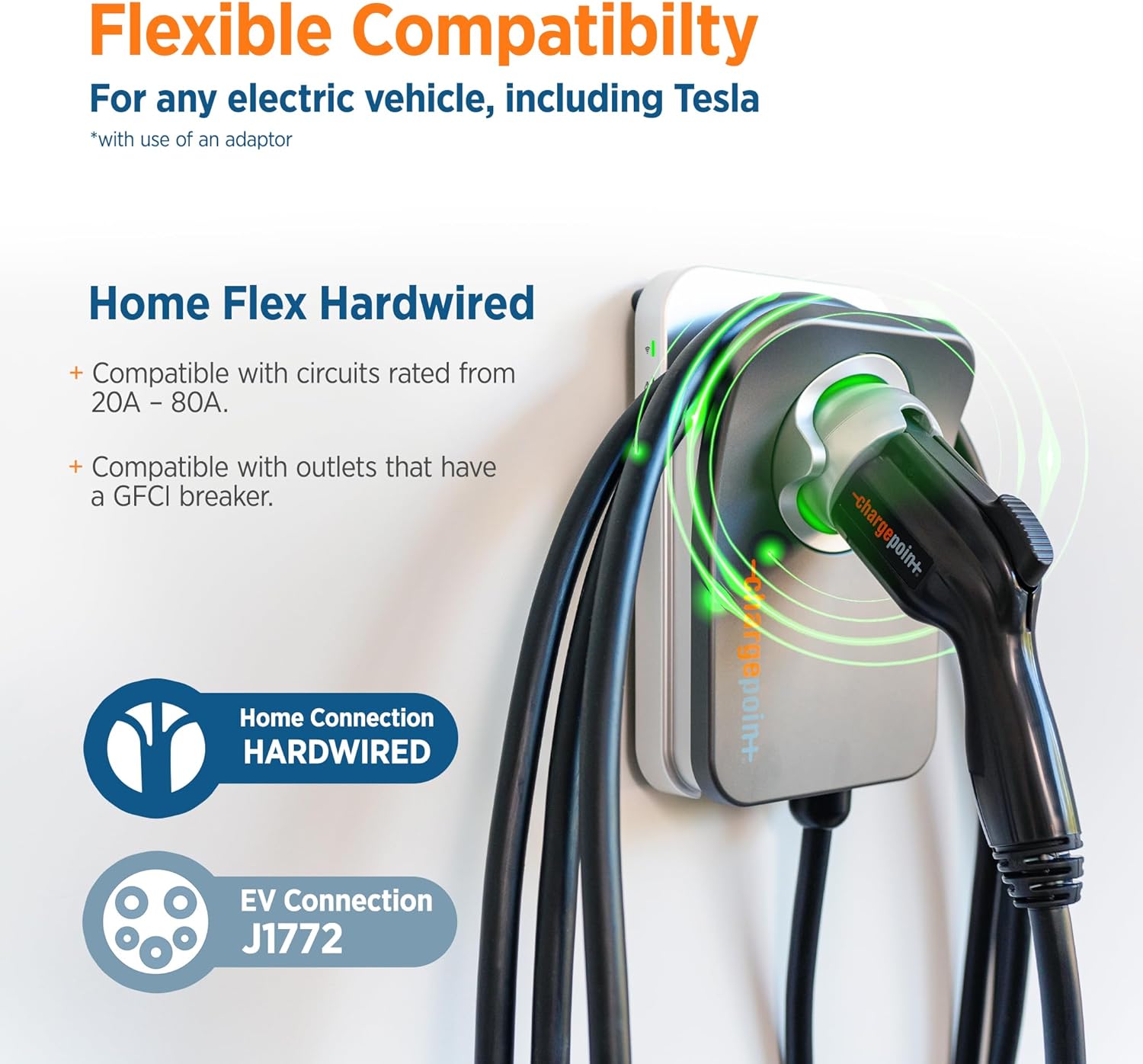 ChargePoint Home Flex Level 2 EV Charger, NEMA 14-50 Outlet 240V EV Charge Station, Electric Vehicle Charging Equipment Compatible with All EV Models
