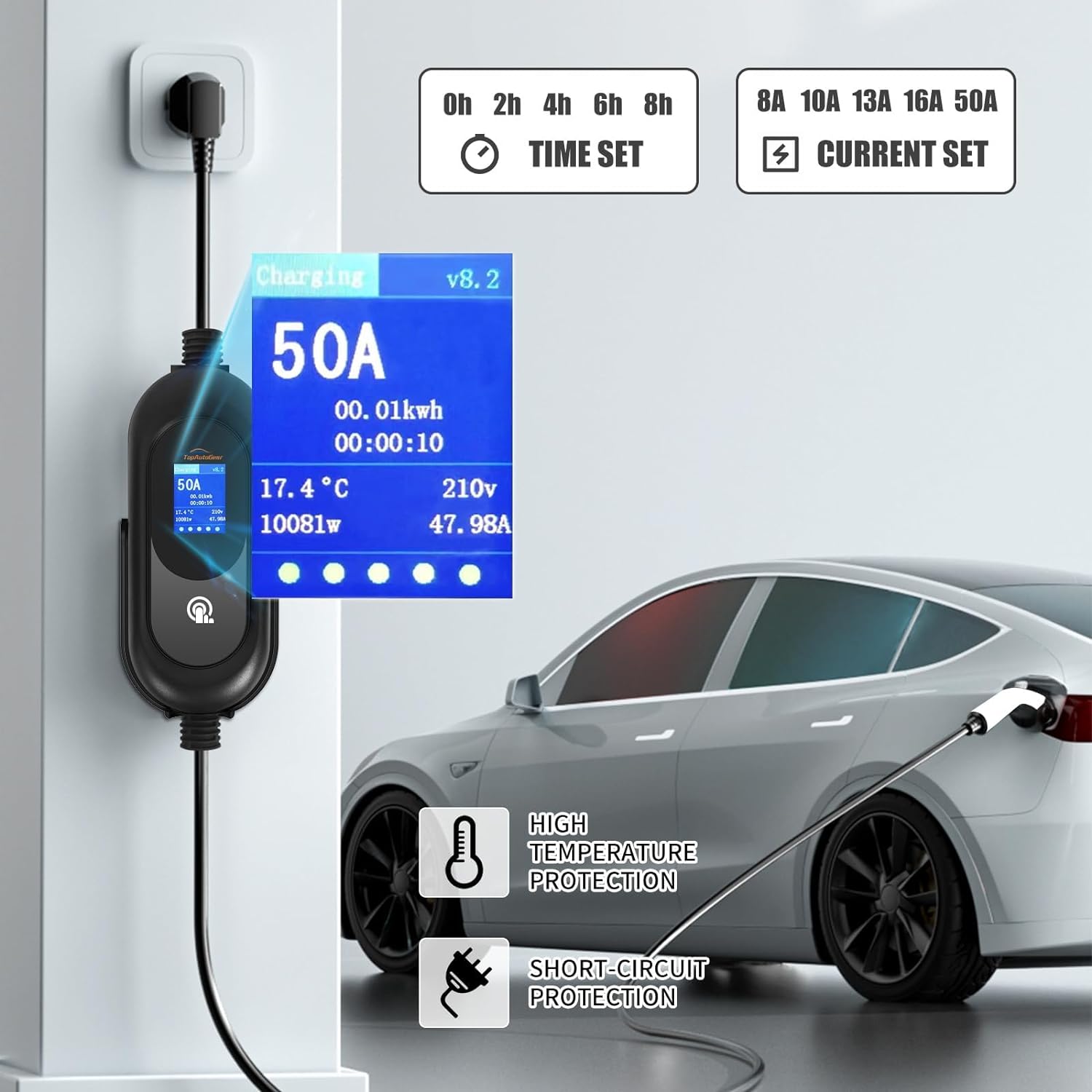 Electric Vehicle Charger Level 1 2 16 Amp EV Charging Station Includes NEMA5-15P 6-20 Plug, Compatible with J1772 Electric Cars Household Travel Travel Portable Charger