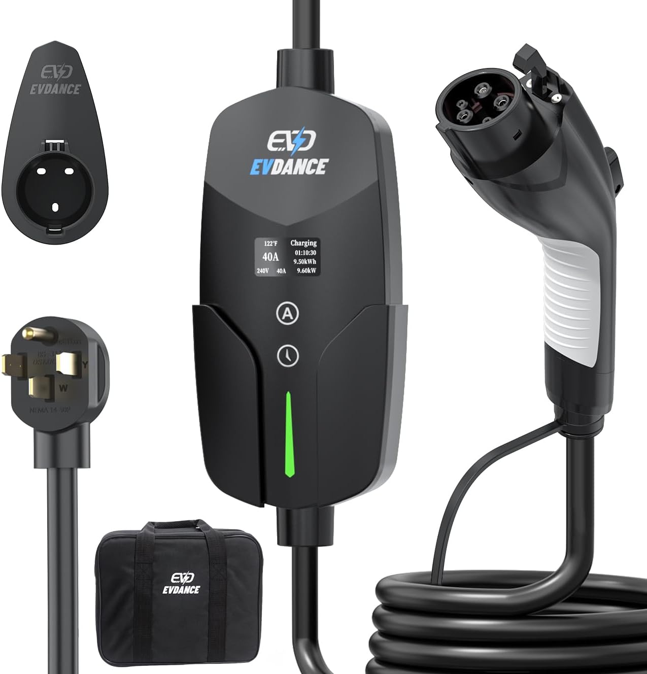 EVDANCE Level 2 EV Charger (40Amp, 240V, NEMA 14-50P), Portable Electric Vehicle Charging Stations EV Charger with 28 ft Charging Cable EV Chargers for Home Level 2