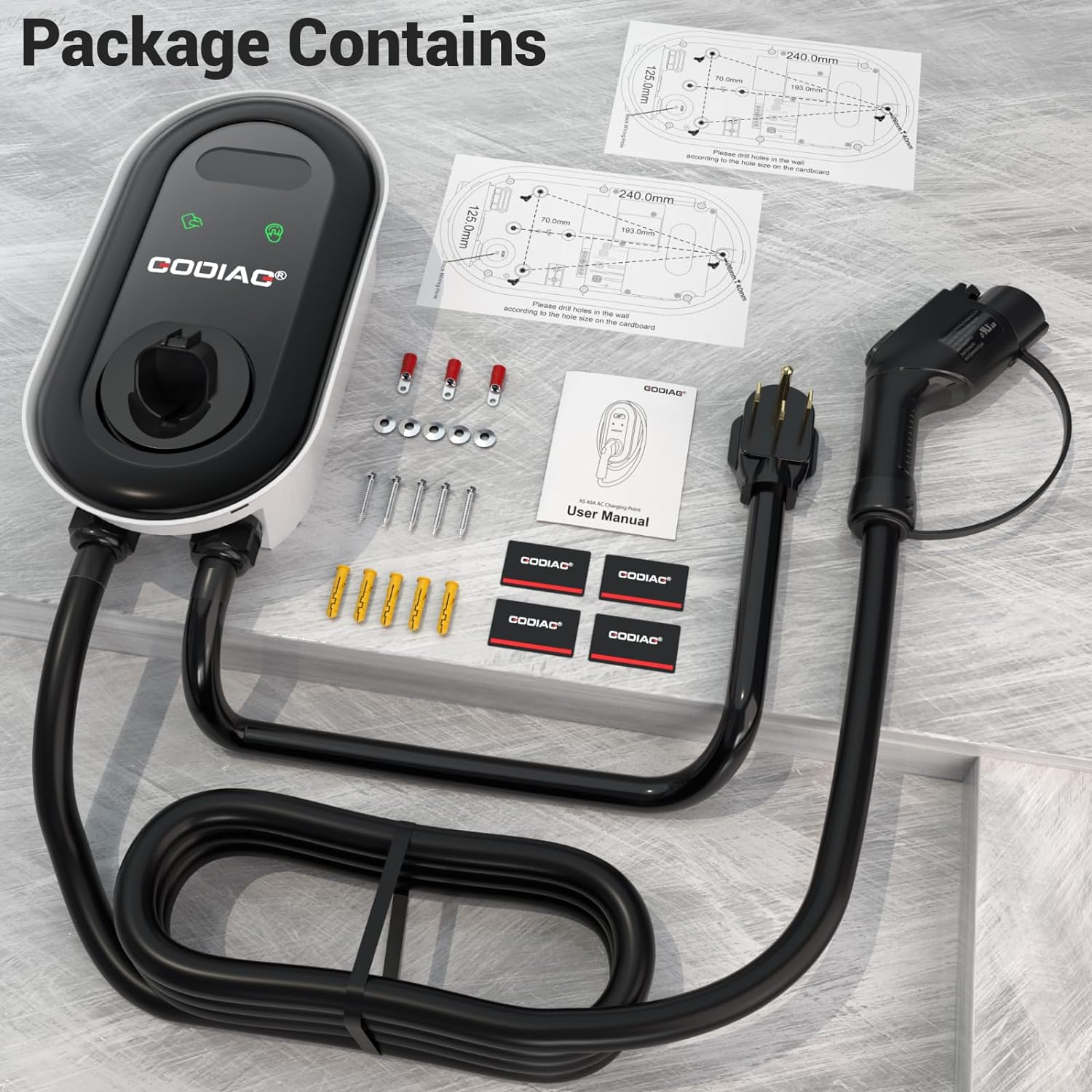 GODIAG Level 2 EV Charger, 40A Indoor/Outdoor Electric Car Charger, Wall-Mount Level 2 Electric Vehicle Charger 240V, 9.6KW J1772 Electric Car Fast Charging Station with NEMA 14-50 Plug 25 Ft Cable GODIAG Level 2 EV Charger, 40A Indoor/Outdoor Electric Car Charger, Wall-Mount Level 2 Electric Vehicle Charger 240V, 9.6KW J1772 Electric Car Fast Charging Station with NEMA 14-50 Plug 25 Ft Cable