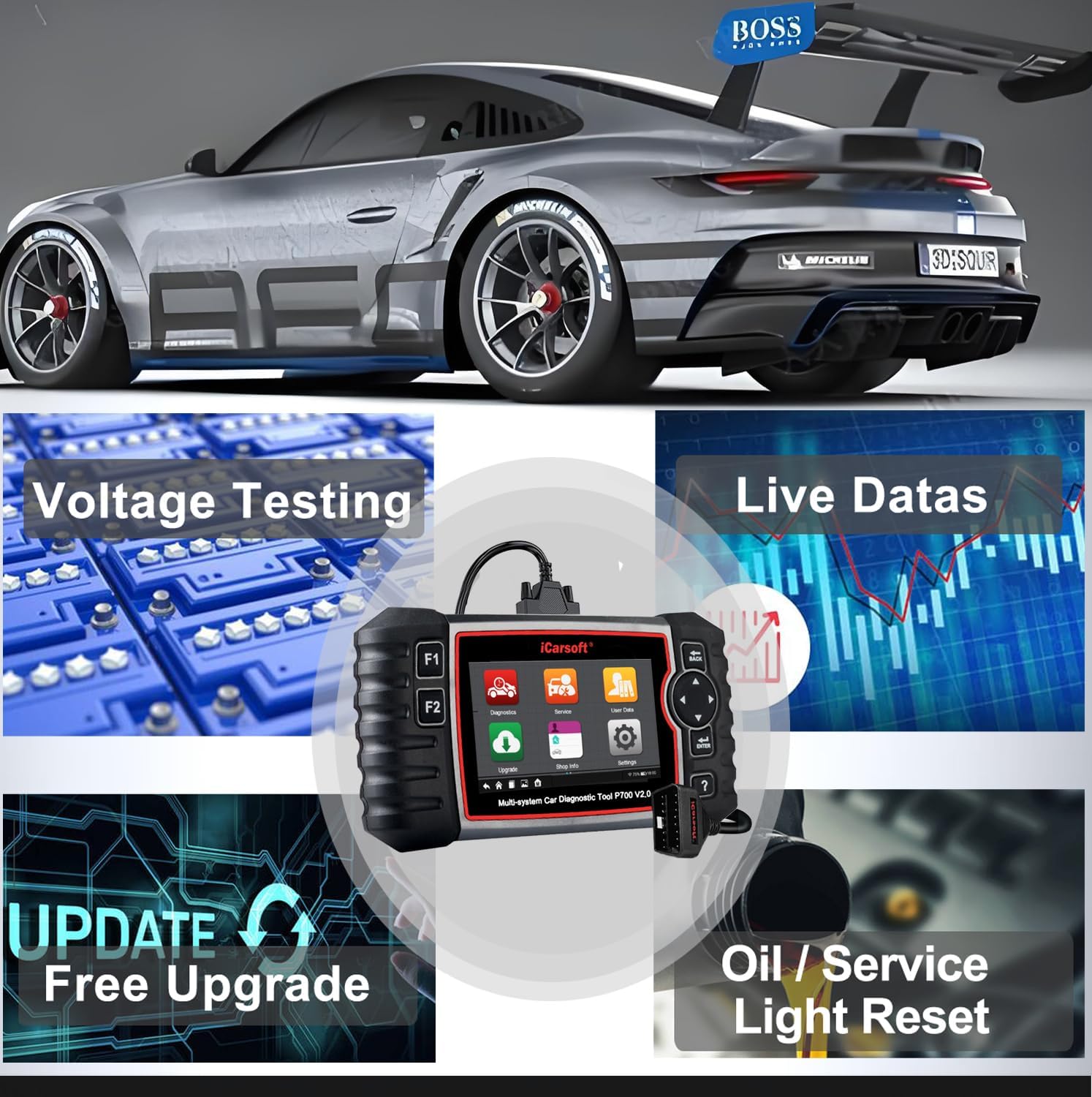 iCarsoft Auto Diagnostic Scanner P700 V2.0 for Porsche with Engine/Transmission/ABS/Airbag Diagnosis Scan,OBD2 Code Reader with Oil Reset EPB DPF BMS DPF ETC+Battery/O2 Sensor/EVAP Test-2024 Newest iCarsoft Auto Diagnostic Scanner P700 V2.0 for Porsche with Engine/Transmission/ABS/Airbag Diagnosis Scan,OBD2 Code Reader with Oil Reset EPB DPF BMS DPF ETC+Battery/O2 Sensor/EVAP Test-2024 Newest