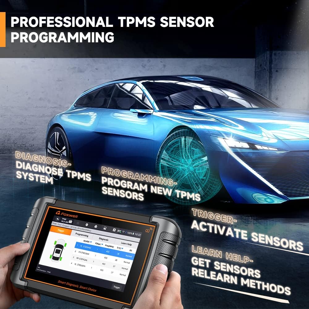 2024 FOXWELL NT809TS Full TPMS Tool, TPMS Activate Programming Relearn Scanner Diagnostic Tool with 4PCS Sensors, Wireless Bidirectional Tool with 30+Resets, 3 Year WIFI Update Car Diagnostic Scanner