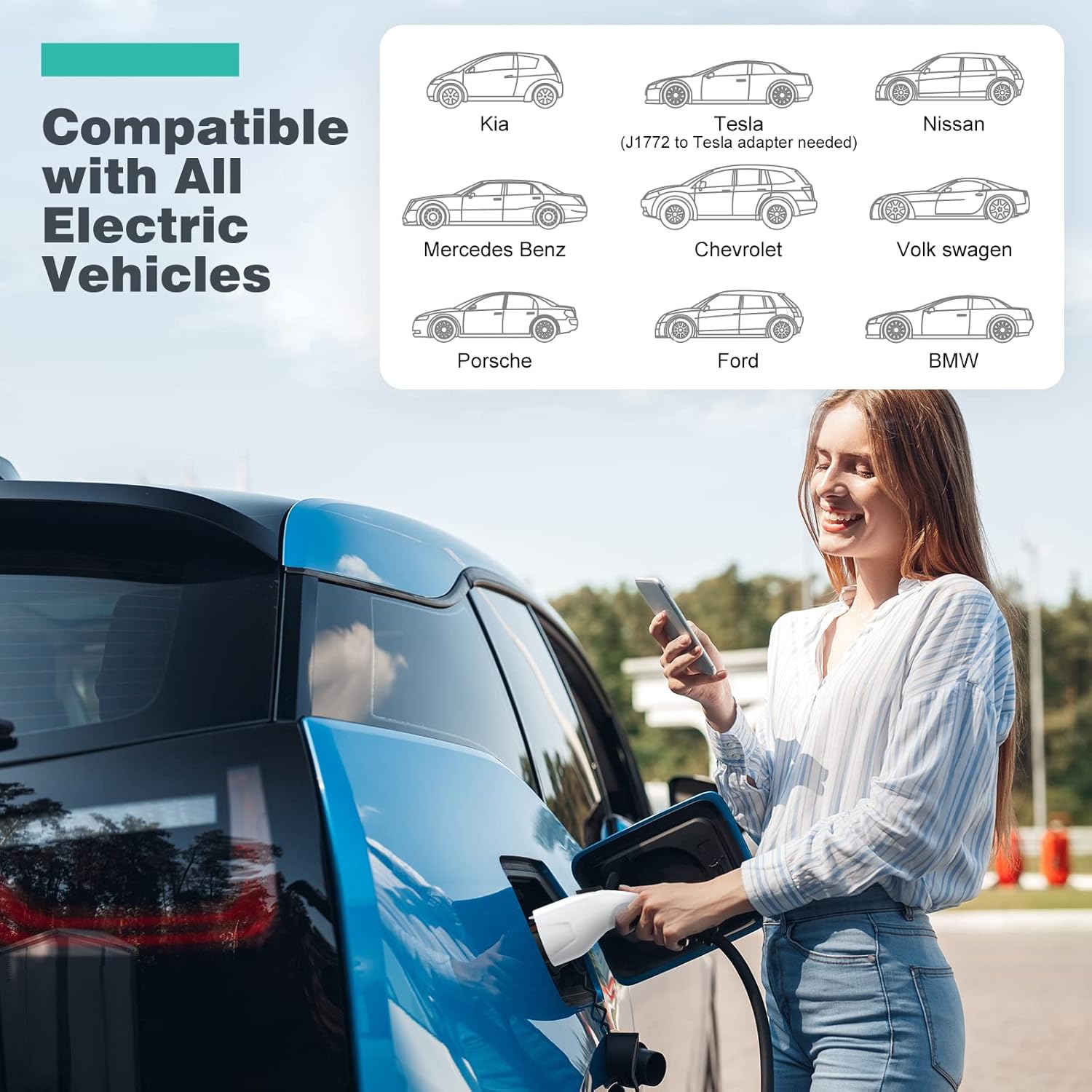 AIMILER EV Charger Level 2 32A Adjustable(110V-240V, NEMA 14-50 Plug), Portable Electric Vehicle Charger EVSE Home SAE J1772 EV Car Charging Station w/Delay Timer, 25ft EV Charging Cable, WiFi APP