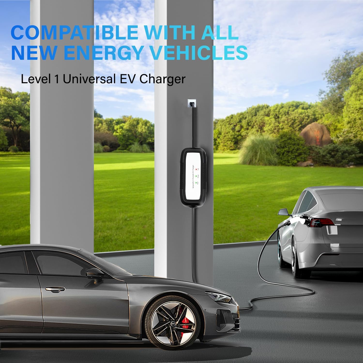 AplysiaTech Portable EV Charger Level 1, 15Amp 110V, Electric Vehicle Charger with 21Ft Extension Cord,NEMA 5-15P for Plug-in Home EV Charging Station,Compatible with SAE J1772 EVs