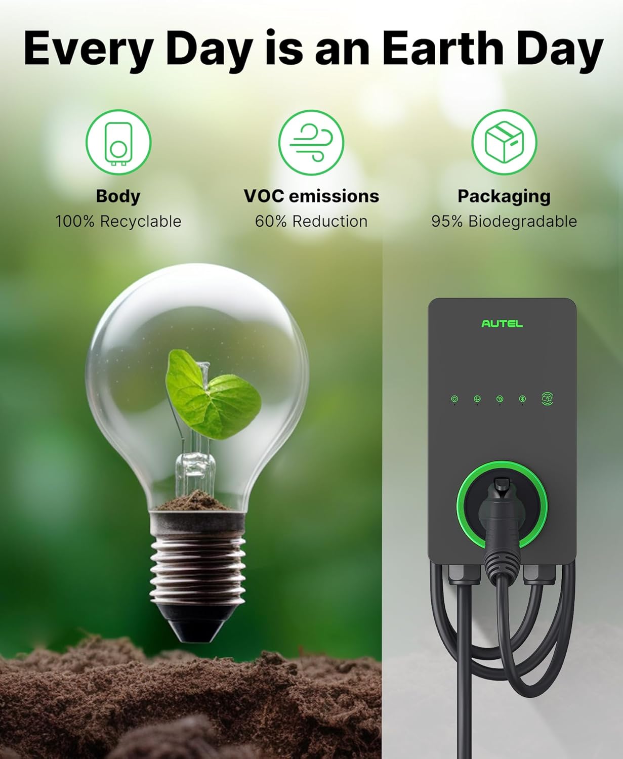 Autel Home Level 2 EV Charger up to 40Amp, 240V, Indoor/Outdoor Fast Electric Vehicle Charging Station with Flexible 25-Foot Cable, NEMA 14-50 Plug, Dark Gray