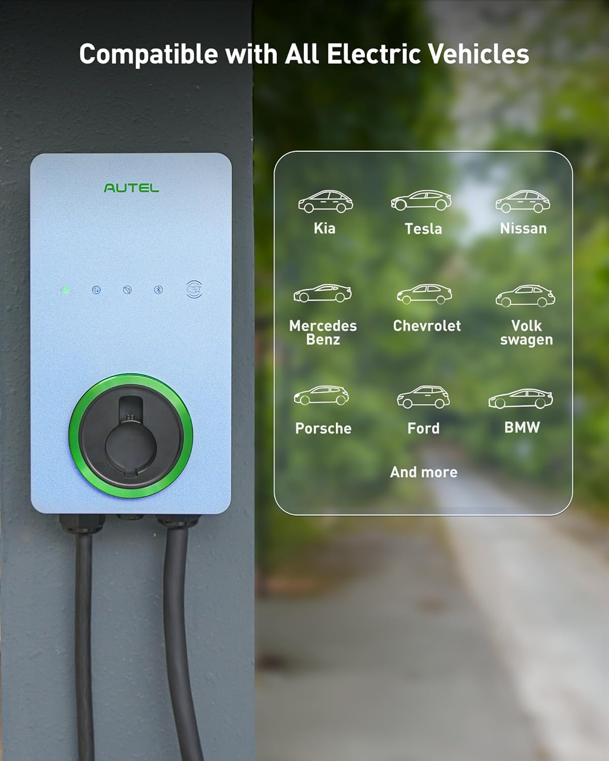 Autel Home Level 2 EV Charger up to 50Amp, 240V, Indoor/Outdoor Car Charging Station, Wi-Fi and Bluetooth Enabled EVSE, Flexible 25-Foot Cable,Hardwired, Dark Gray
