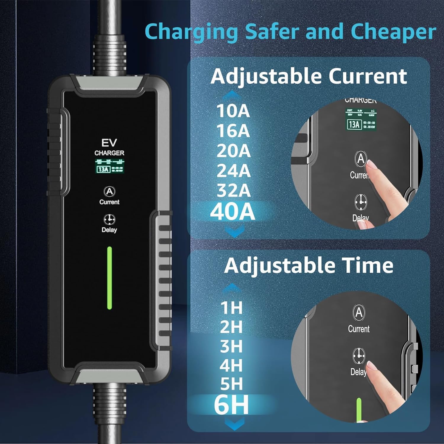 bokman Portable Level 2 EV Charger (240V, 32A) with 25ft Charging Cable and NEMA 14-50 for SAE-J1772 Electric Vehicles Current Adjustable and Reservation Charging Function