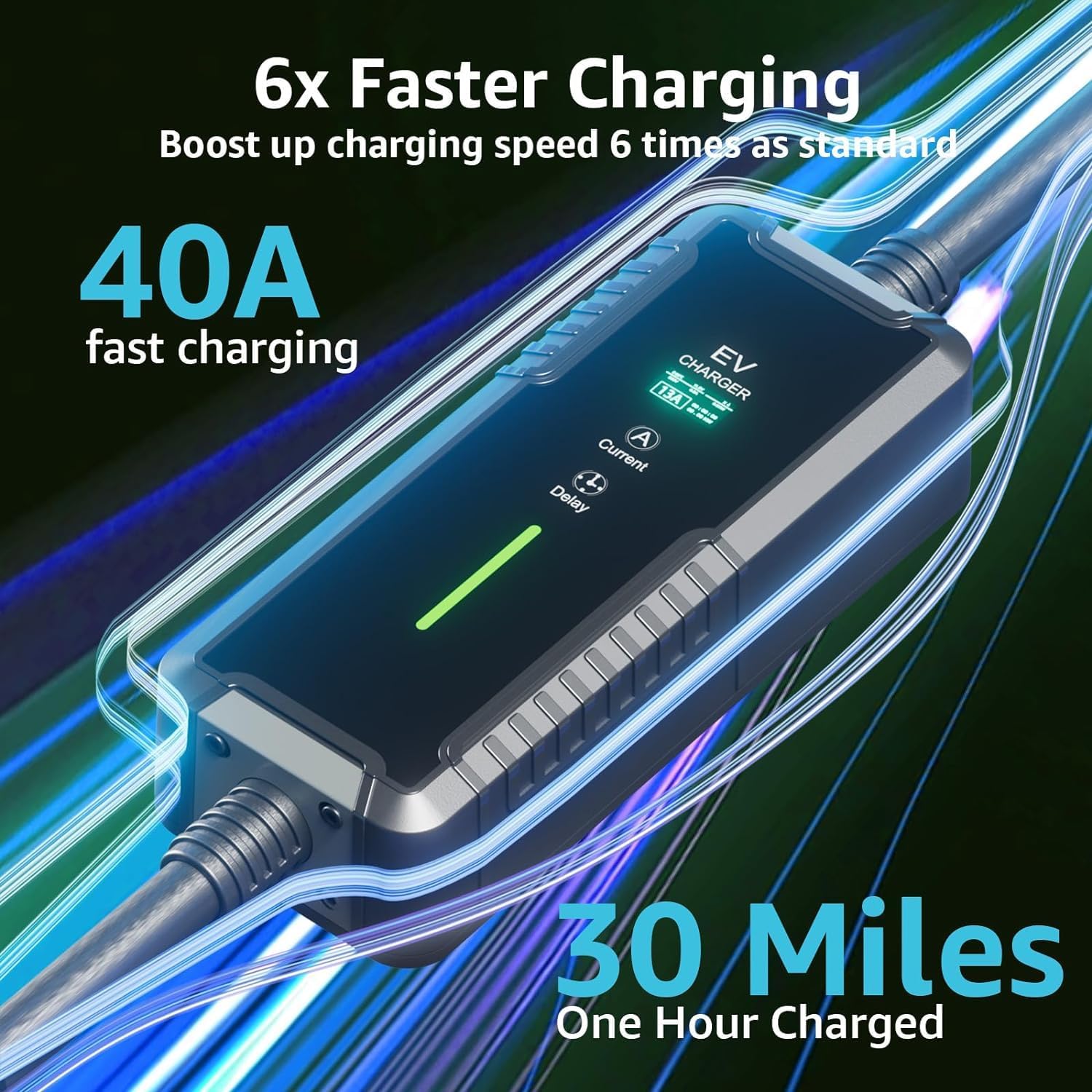 bokman Portable Level 2 EV Charger (240V, 32A) with 25ft Charging Cable and NEMA 14-50 for SAE-J1772 Electric Vehicles Current Adjustable and Reservation Charging Function