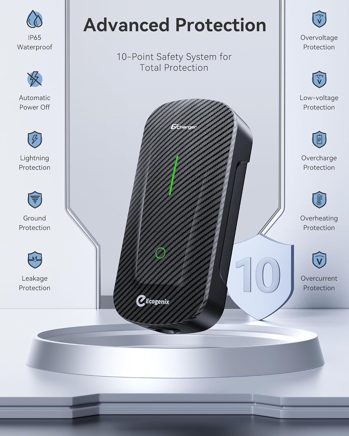 Ecogenix 2024 Newest Level 2 EV Charger [32Amp, 240V, NEMA 14-50P] Portable Electric Vehicle Charging Stations with J1772 Connector and 25 ft Cable, Works with All J1772 EVs, for Home and Outdoor