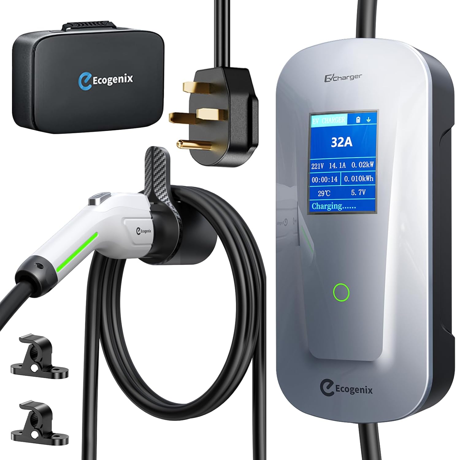 Ecogenix 2024 Newest Level 2 EV Charger [32Amp, 240V, NEMA 14-50P] Portable Electric Vehicle Charging Stations with J1772 Connector and 25 ft Cable, Works with All J1772 EVs, for Home and Outdoor