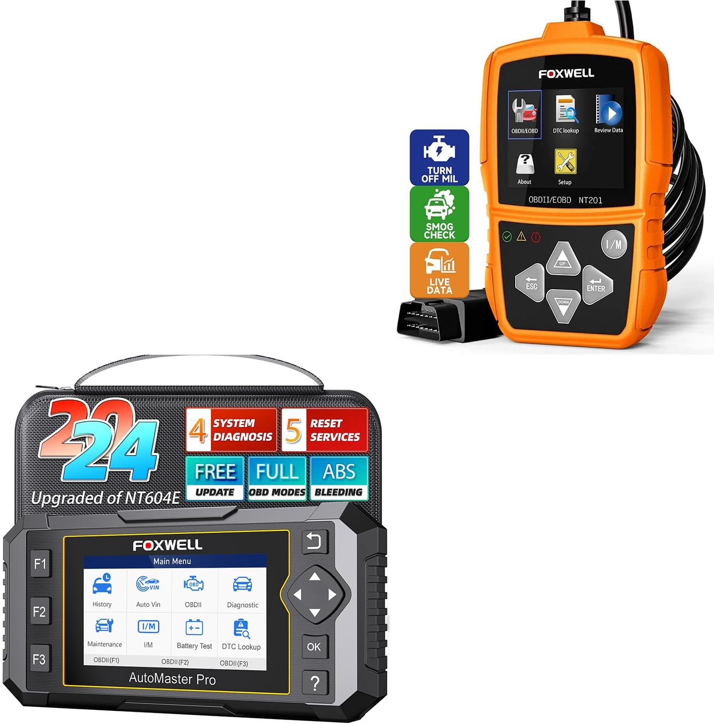 FOXWELL Code Reader NT614 Elite OBD2 Scanner Diagnostic Tool and FOXWELL NT201 OBD2 Scanner Car