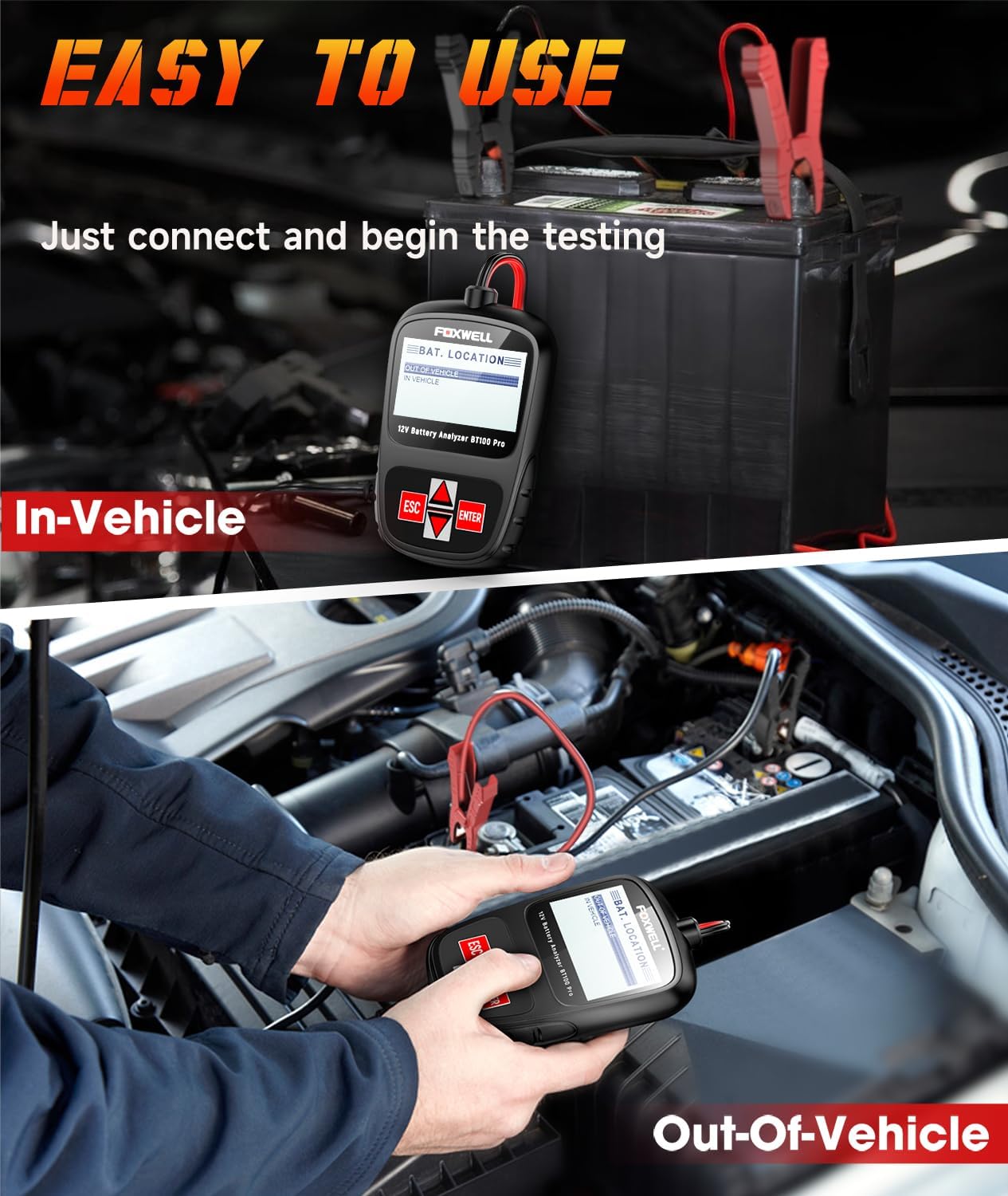 Foxwell NT726 OBD2 Scanners, All System Code Reader Car Diagnostic Tool FOXWELL BT100 Pro Car Battery Tester 12V Automotive Digital Battery Analyzer