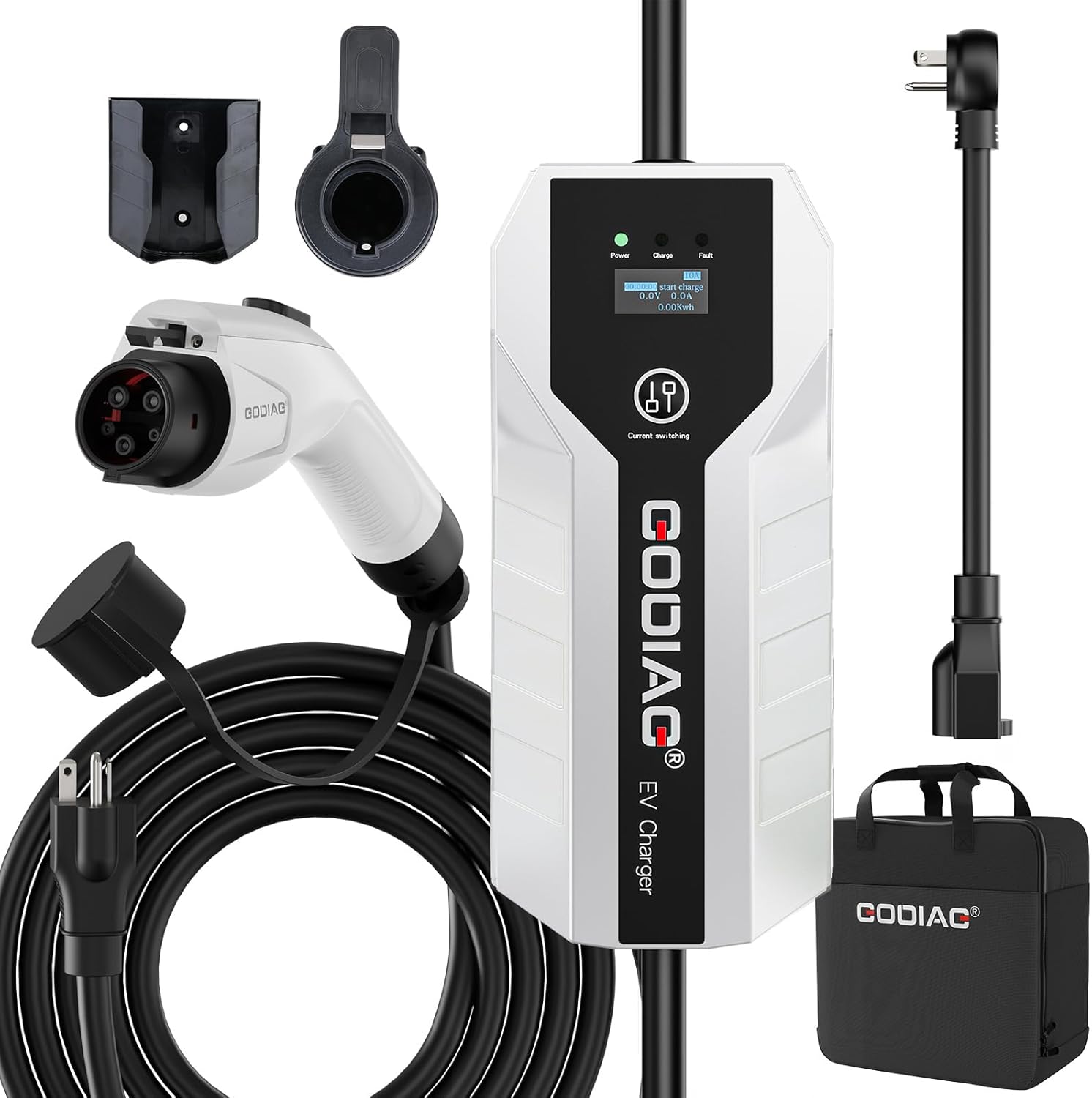 GODIAG Level 1+2 EV Charger - ETL Certified, 110V-240V, 16 Amp, 20ft Cable, Portable Electric Car Charger with NEMA 6-20 Plug, 5-15 Adapter for J1772 EVs and PHEVs