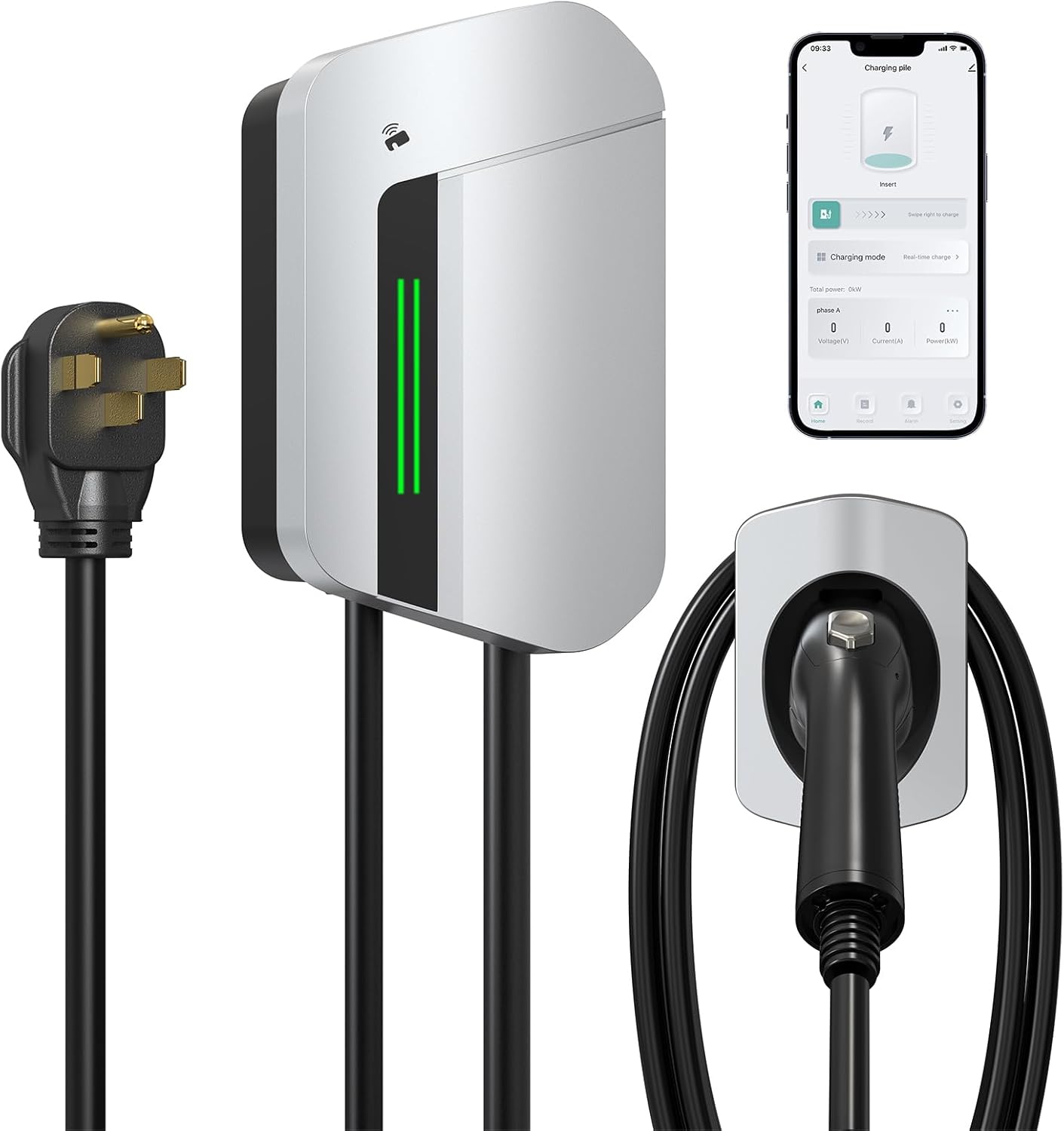 Level 2 EV Charger, Up to 48A Current, 25ft Wall Electric Vehicle Charging with App Control, Set Current, Schedule Charging, RFID Unlocking, NEMA 14-50 Plug, Electric Car Charger Fit for J1772 EVs