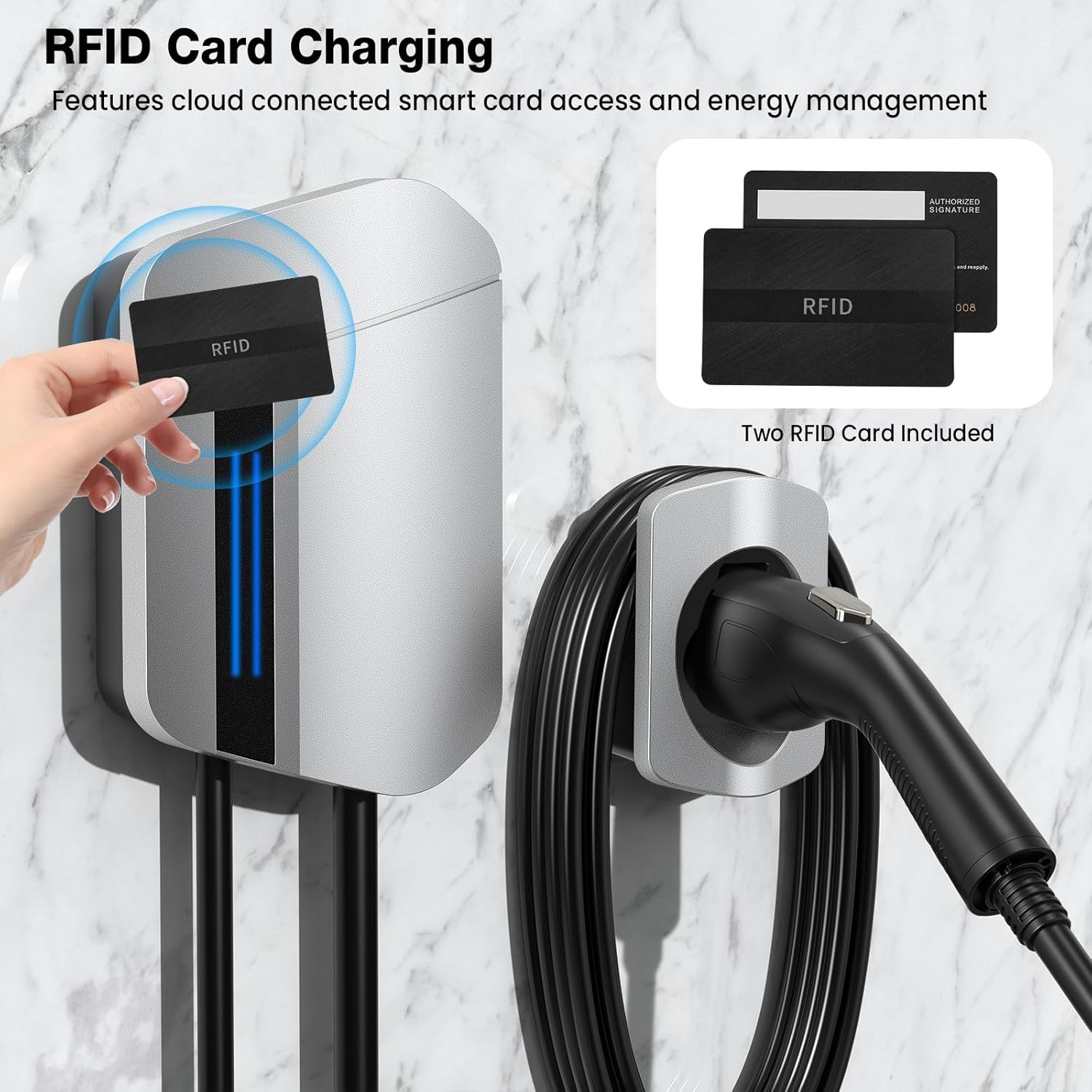 Level 2 EV Charger, Up to 48A Current, 25ft Wall Electric Vehicle Charging with App Control, Set Current, Schedule Charging, RFID Unlocking, NEMA 14-50 Plug, Electric Car Charger Fit for J1772 EVs