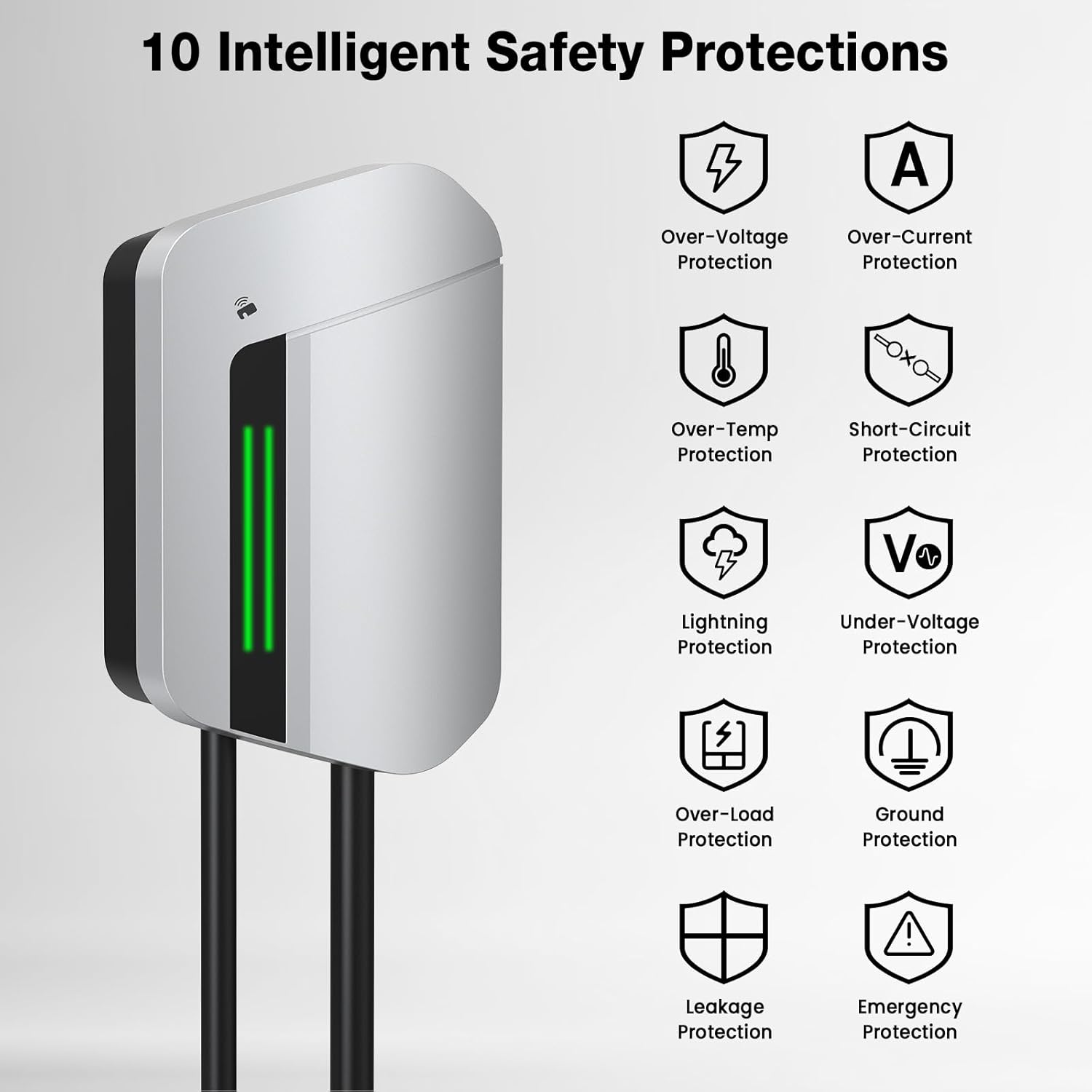 Level 2 EV Charger, Up to 48A Current, 25ft Wall Electric Vehicle Charging with App Control, Set Current, Schedule Charging, RFID Unlocking, NEMA 14-50 Plug, Electric Car Charger Fit for J1772 EVs