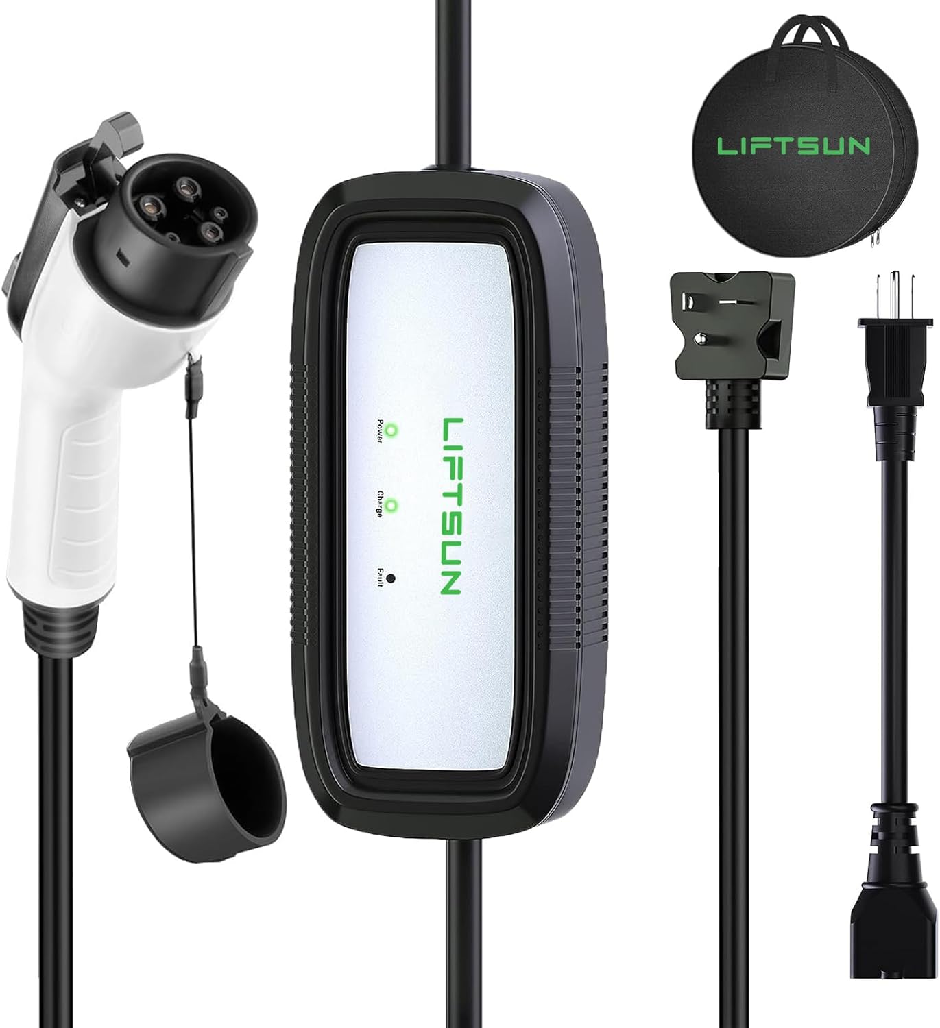 LiftSun Level 1+2 EV Charger, 16 Amp 120V or 240V, Portable Electric Vehicle Charger with 21Ft Charging Cable NEMA 6-20 Plug NEMA 5-15P Adapter, Plug-in Home EV Charging Station for SAE J1772 EVs