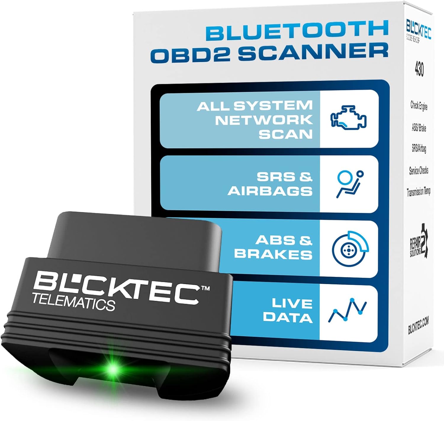 430 Bluetooth OBD2 Scanner Diagnostic Tool - Car Code Reader for All Cars OBDII Compatible - Read Clear Engine, ABS, SRS, Oil Light, More - Subscription Free OBD App On iOS Android