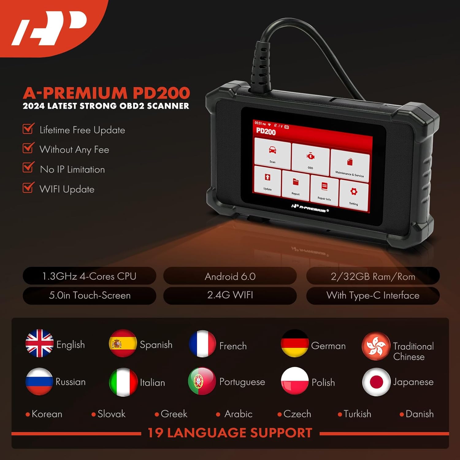A-Premium AD100 Universal OBD2 Scanner Diagnostic Tool, Car Code Reader OBDII/EOBD/CAN Scan Tool, Check Engine Light/Read Clear Fault Codes/Smog Check/Live Data Stream/Battery Test, For Car Since 1996