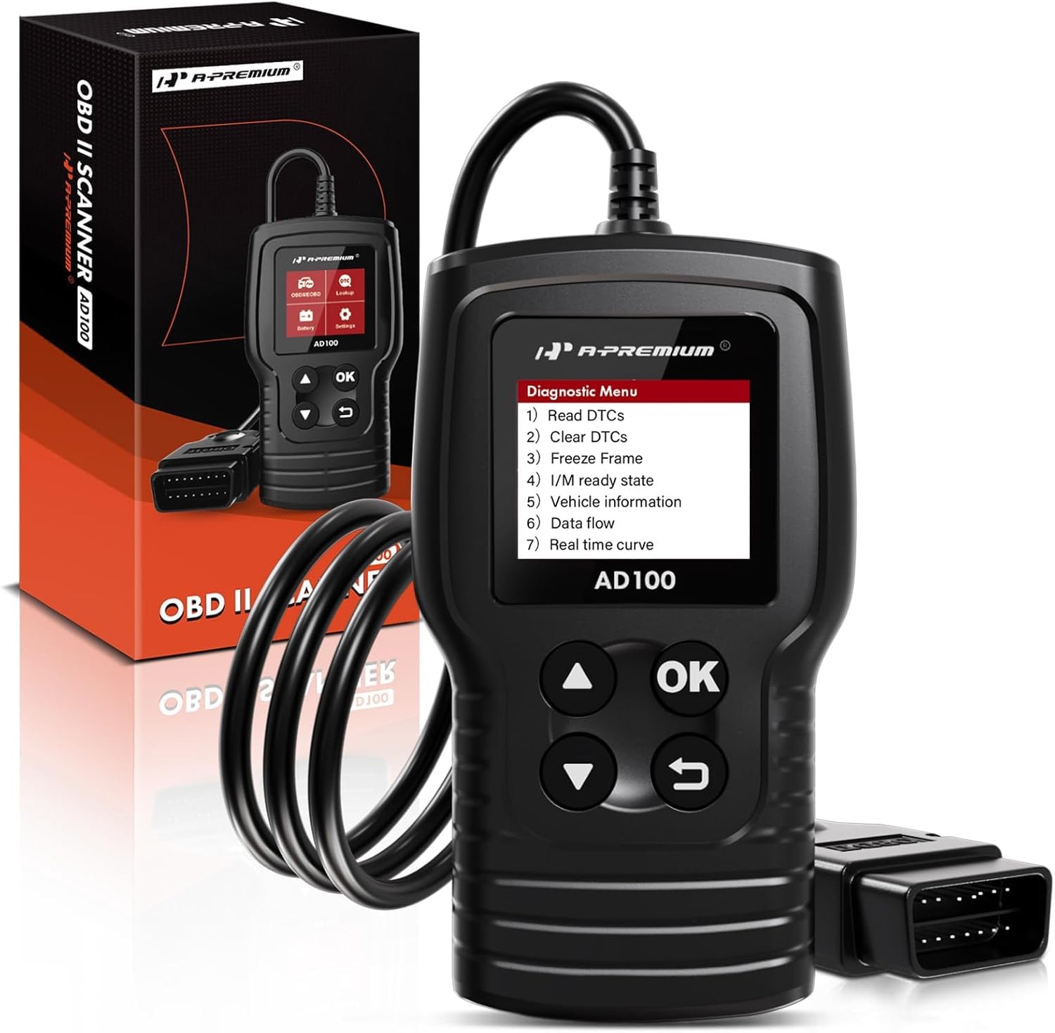 A-Premium AD100 Universal OBD2 Scanner Diagnostic Tool, Car Code Reader OBDII/EOBD/CAN Scan Tool, Check Engine Light/Read Clear Fault Codes/Smog Check/Live Data Stream/Battery Test, For Car Since 1996