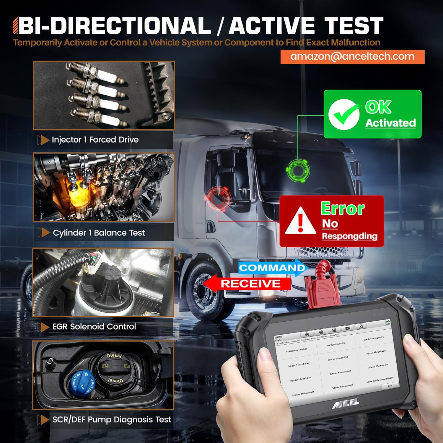 ANCEL V5 HD Heavy Duty Truck Scanner,2024 Elite Bidirectional Diesel Diagnostic Scan Tool,40+ Resets Full System Diagnostic Tool Code Reader ABS SRS DPF Regen for Truck Commercial Vehicle