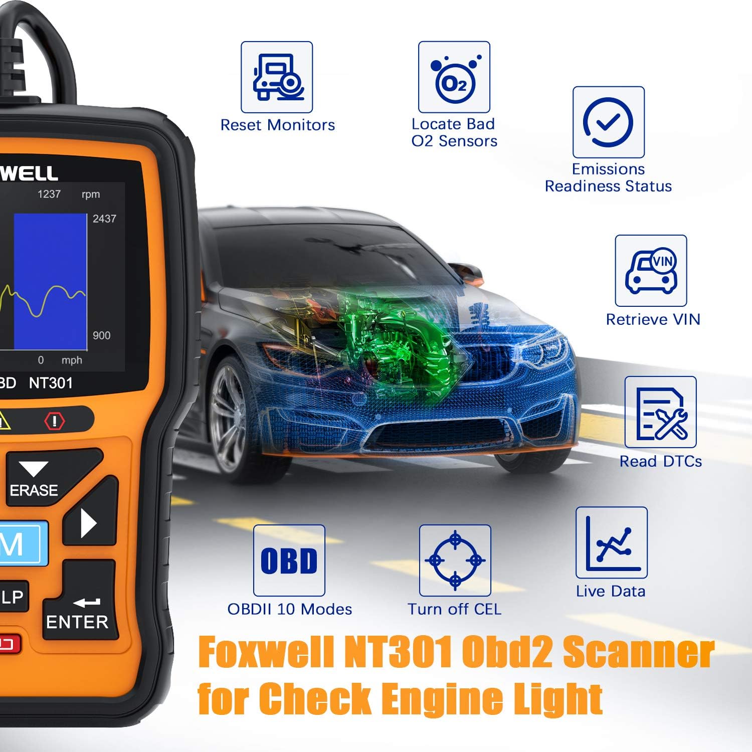 FOXWELL NT301 OBD2 Scanner Live Data Review