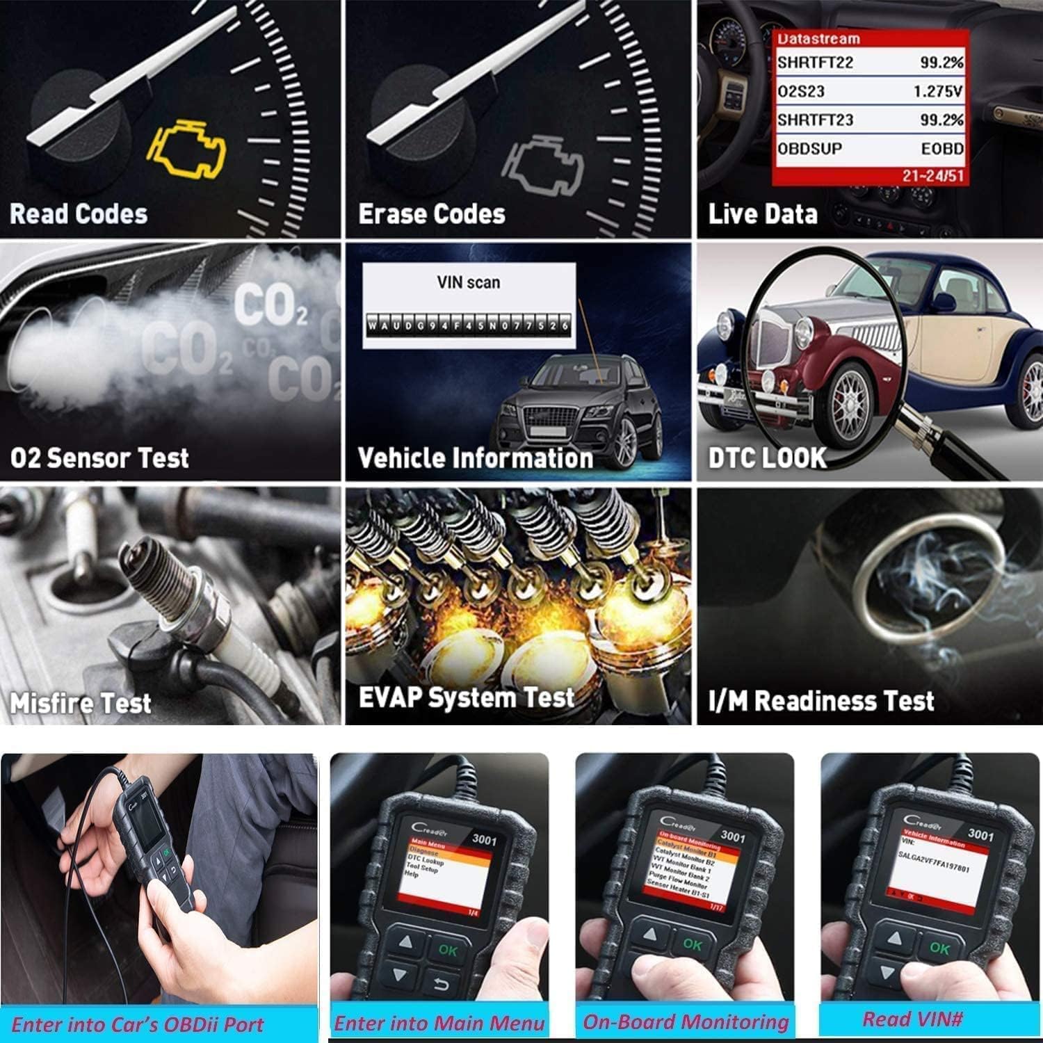 LAUNCH Creader 3001 OBD2 Scanner, Engine Fault Code Reader Mode 6 CAN Diagnostic Scan Tool for All OBDII Protocol Cars Since 1996, Lifetime Free Update LAUNCH Creader 3001 OBD2 Scanner, Engine Fault Code Reader Mode 6 CAN Diagnostic Scan Tool for All OBDII Protocol Cars Since 1996, Lifetime Free Update
