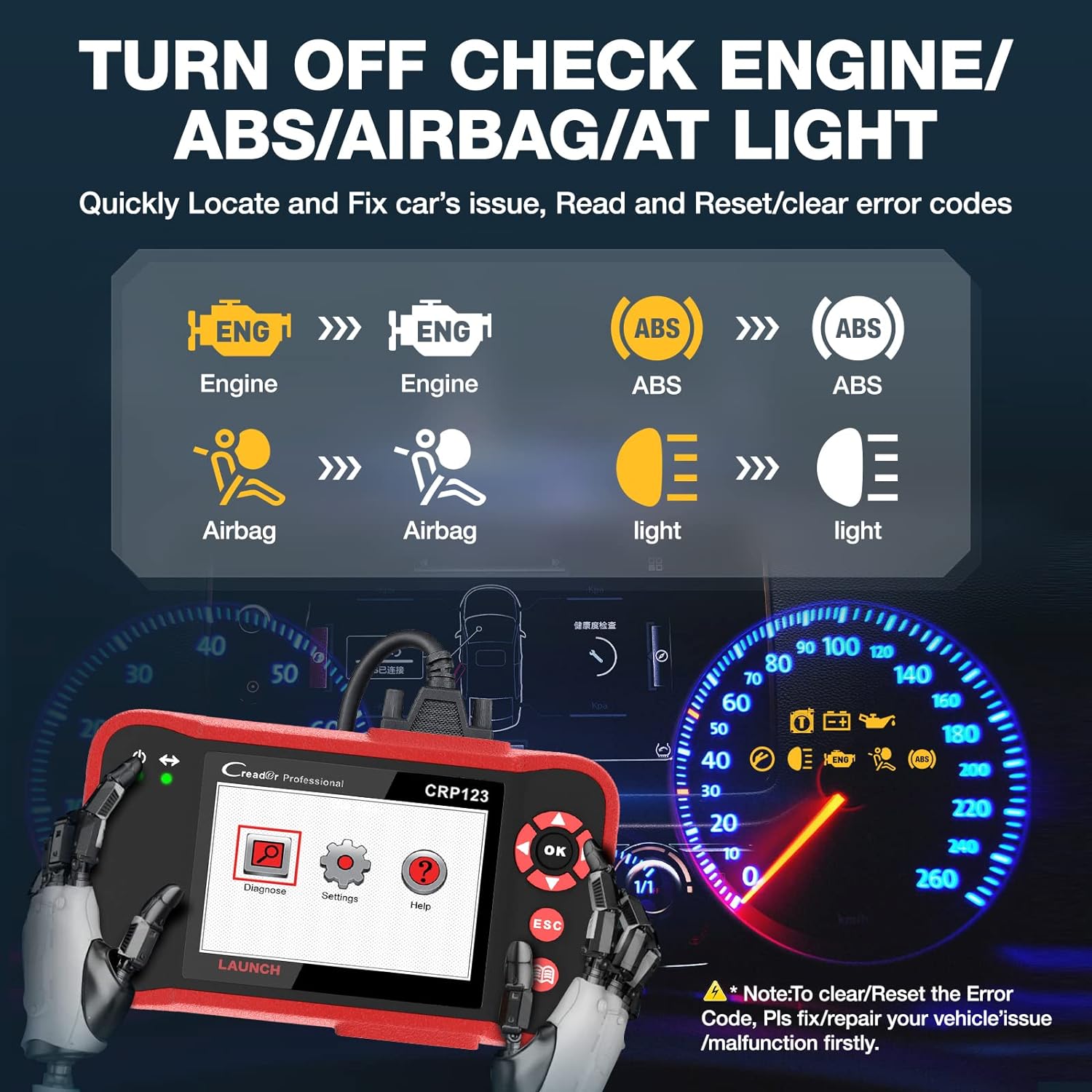 LAUNCH CRP123 OBD2 Scanner-2024 Newest Model Engine/ABS/SRS/Transmission Diagnostic Scan Tool SRS Airbag Code Reader,Lifetime Free Update