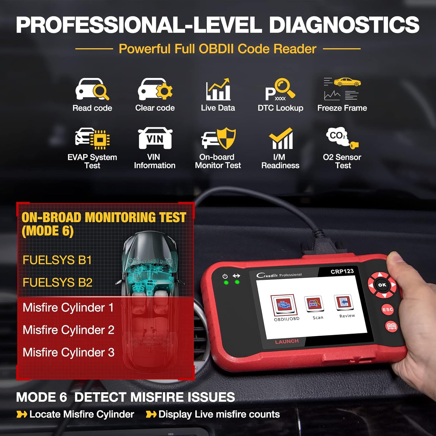 LAUNCH CRP123 OBD2 Scanner-2024 Newest Model Engine/ABS/SRS/Transmission Diagnostic Scan Tool SRS Airbag Code Reader,Lifetime Free Update