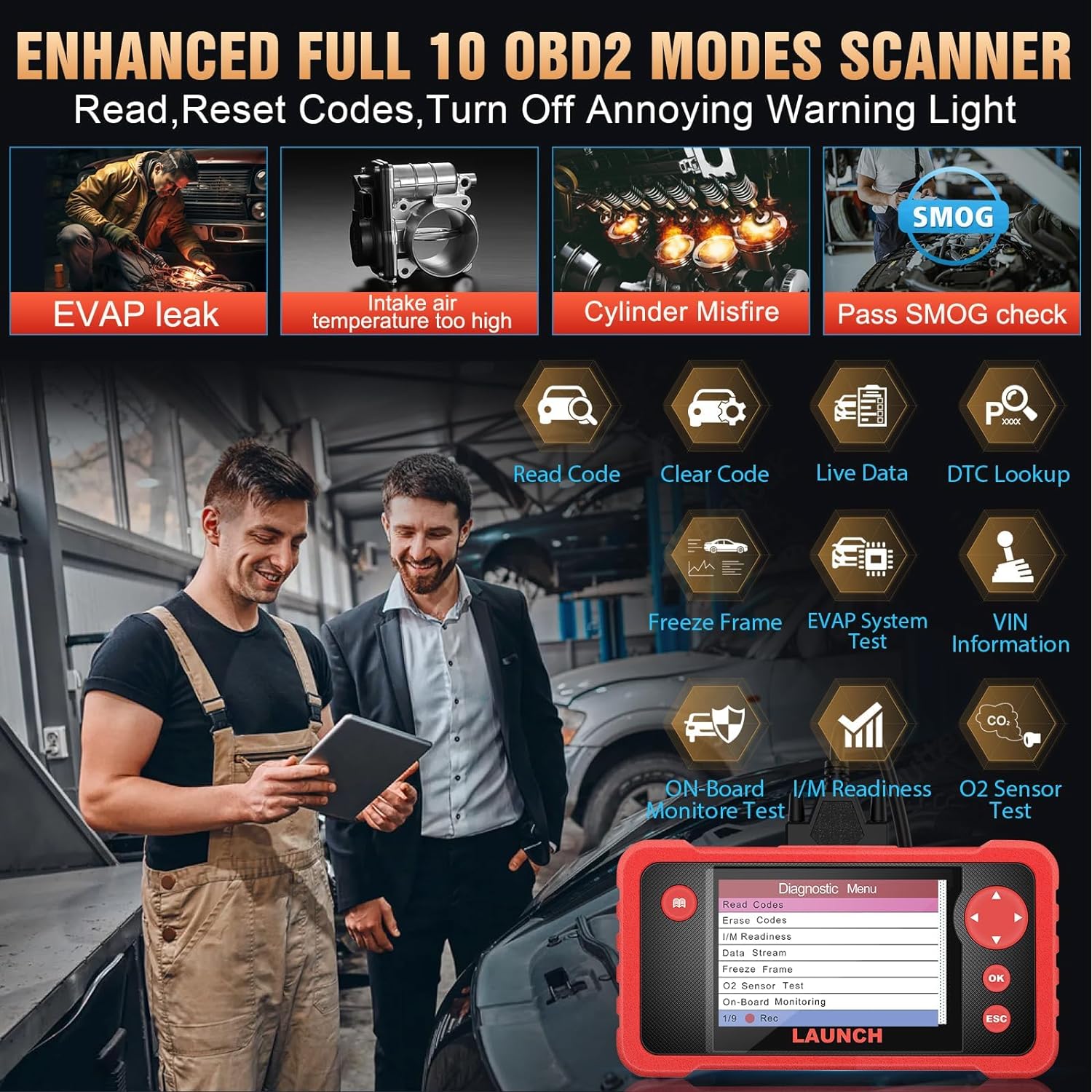 LAUNCH CRP123 OBD2 Scanner-2024 Newest Model Engine/ABS/SRS/Transmission Diagnostic Scan Tool SRS Airbag Code Reader,Lifetime Free Update