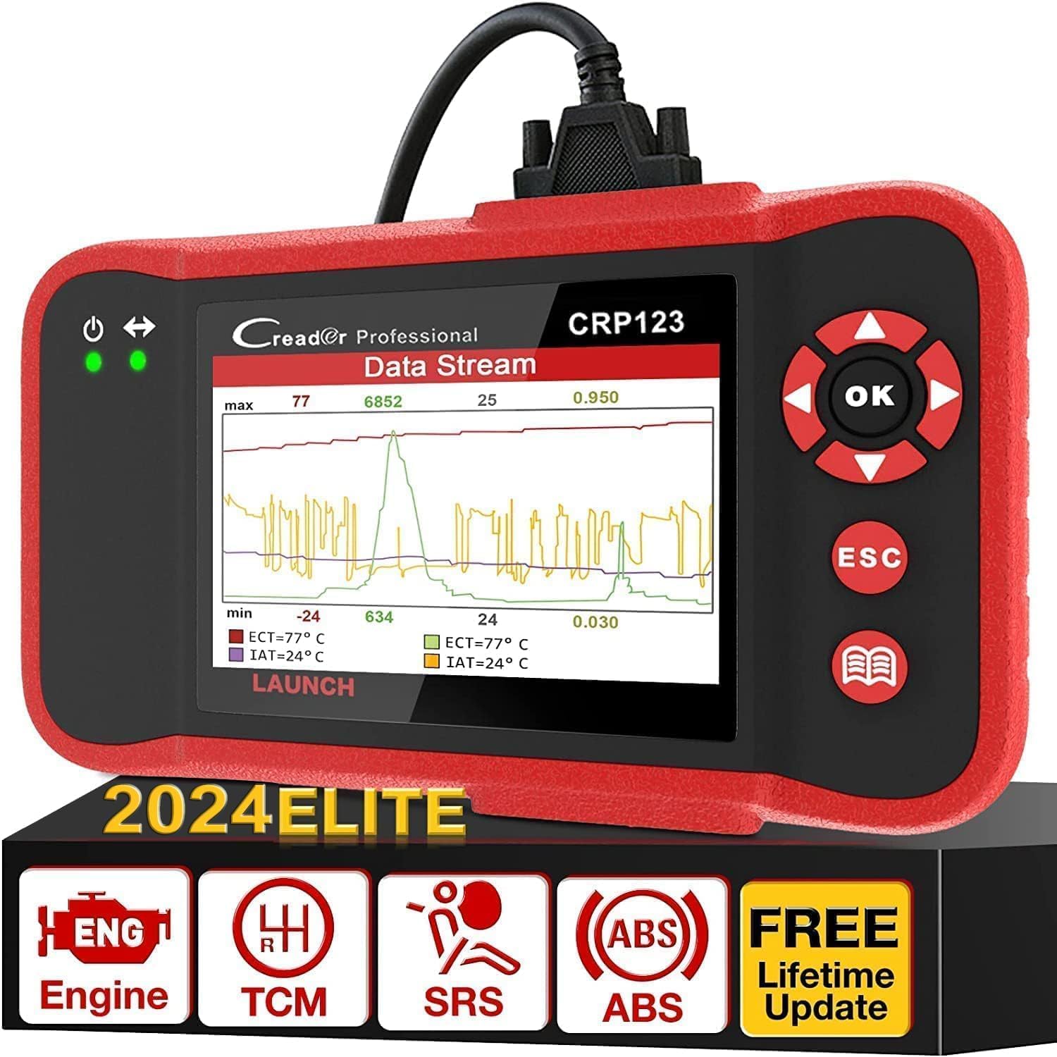 LAUNCH CRP123 OBD2 Scanner-2024 Newest Model Engine/ABS/SRS/Transmission Diagnostic Scan Tool SRS Airbag Code Reader,Lifetime Free Update