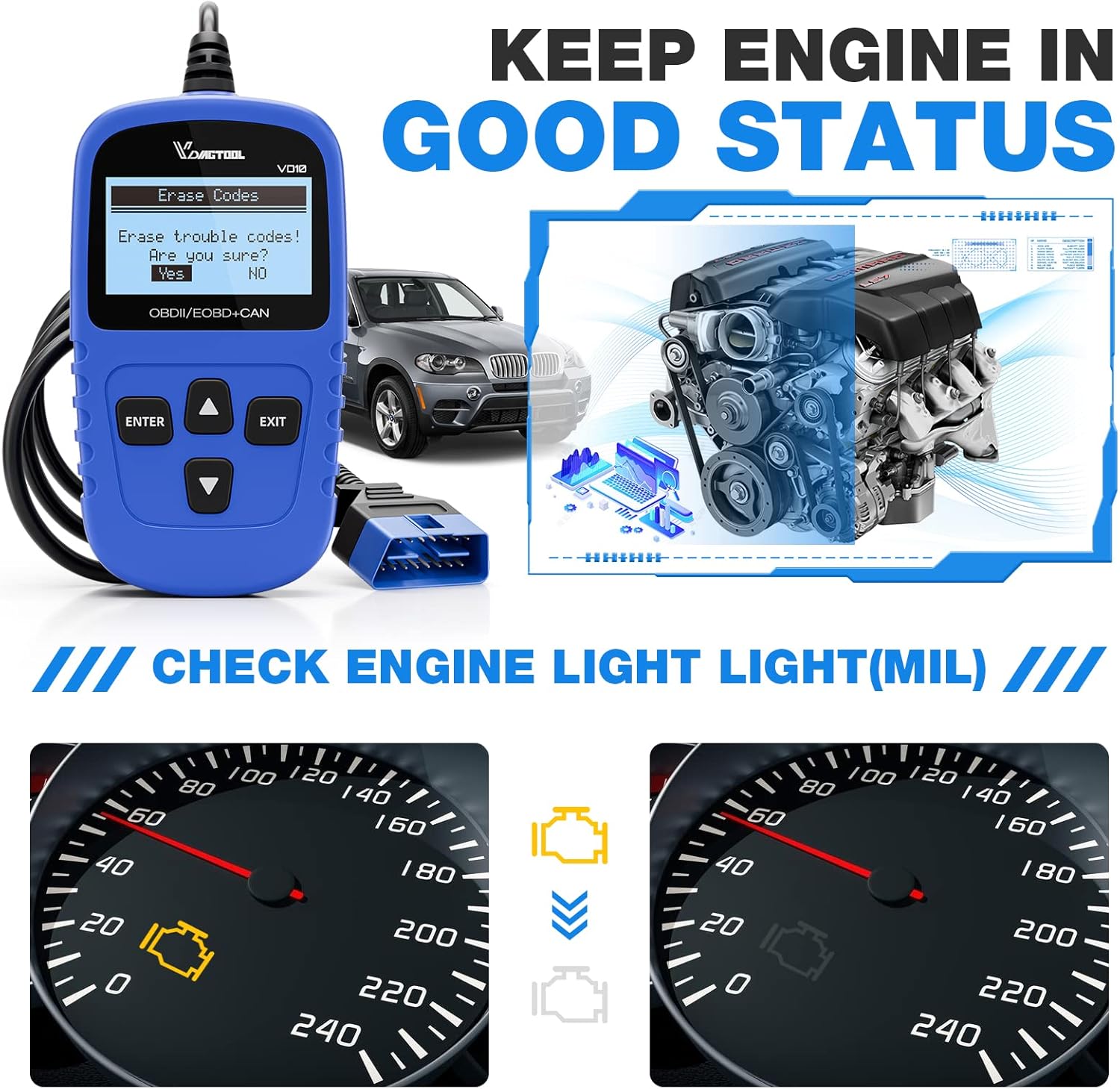 VDIAGTOOL VD10 OBD2 Scanner Code Reader Car Diagnostic Tool Engine Fault Code Reader for Turn Off CEL with Live Data/Freeze Frame/I/M Readiness for All OBDII Protocol Cars, 2024 New Version VDIAGTOOL VD10 OBD2 Scanner Code Reader Car Diagnostic Tool Engine Fault Code Reader for Turn Off CEL with Live Data/Freeze Frame/I/M Readiness for All OBDII Protocol Cars, 2024 New Version