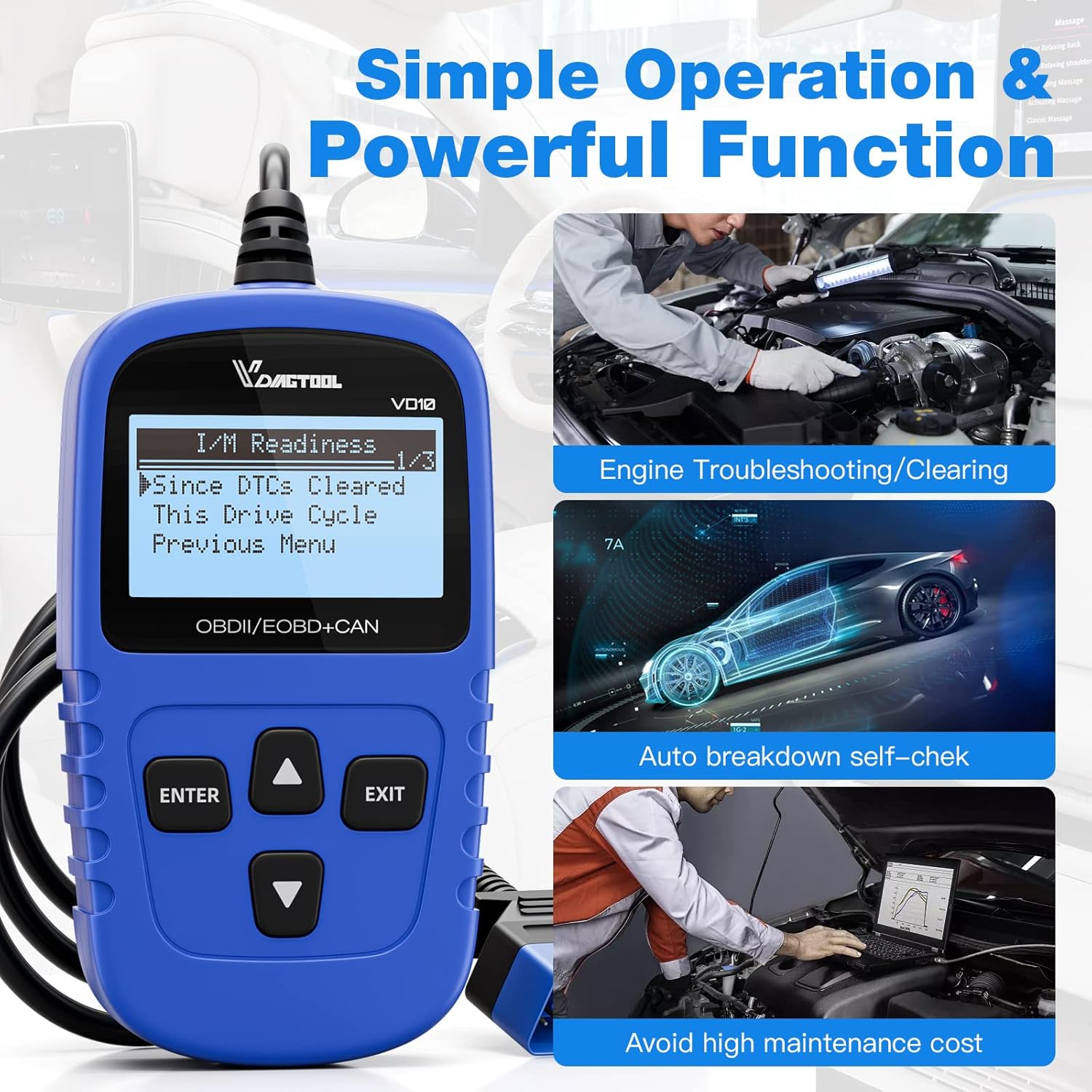 VDIAGTOOL VD10 OBD2 Scanner Code Reader Car Diagnostic Tool Engine Fault Code Reader for Turn Off CEL with Live Data/Freeze Frame/I/M Readiness for All OBDII Protocol Cars, 2024 New Version VDIAGTOOL VD10 OBD2 Scanner Code Reader Car Diagnostic Tool Engine Fault Code Reader for Turn Off CEL with Live Data/Freeze Frame/I/M Readiness for All OBDII Protocol Cars, 2024 New Version