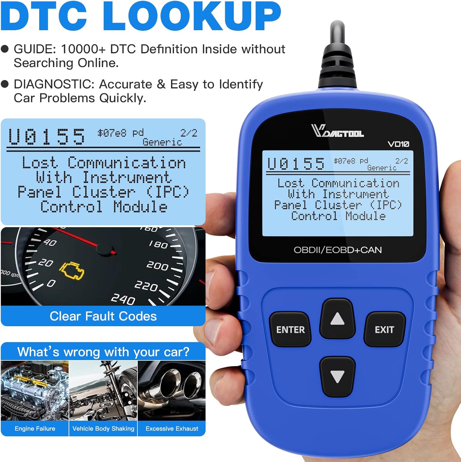 VDIAGTOOL VD10 OBD2 Scanner Code Reader Car Diagnostic Tool Engine Fault Code Reader for Turn Off CEL with Live Data/Freeze Frame/I/M Readiness for All OBDII Protocol Cars, 2024 New Version VDIAGTOOL VD10 OBD2 Scanner Code Reader Car Diagnostic Tool Engine Fault Code Reader for Turn Off CEL with Live Data/Freeze Frame/I/M Readiness for All OBDII Protocol Cars, 2024 New Version