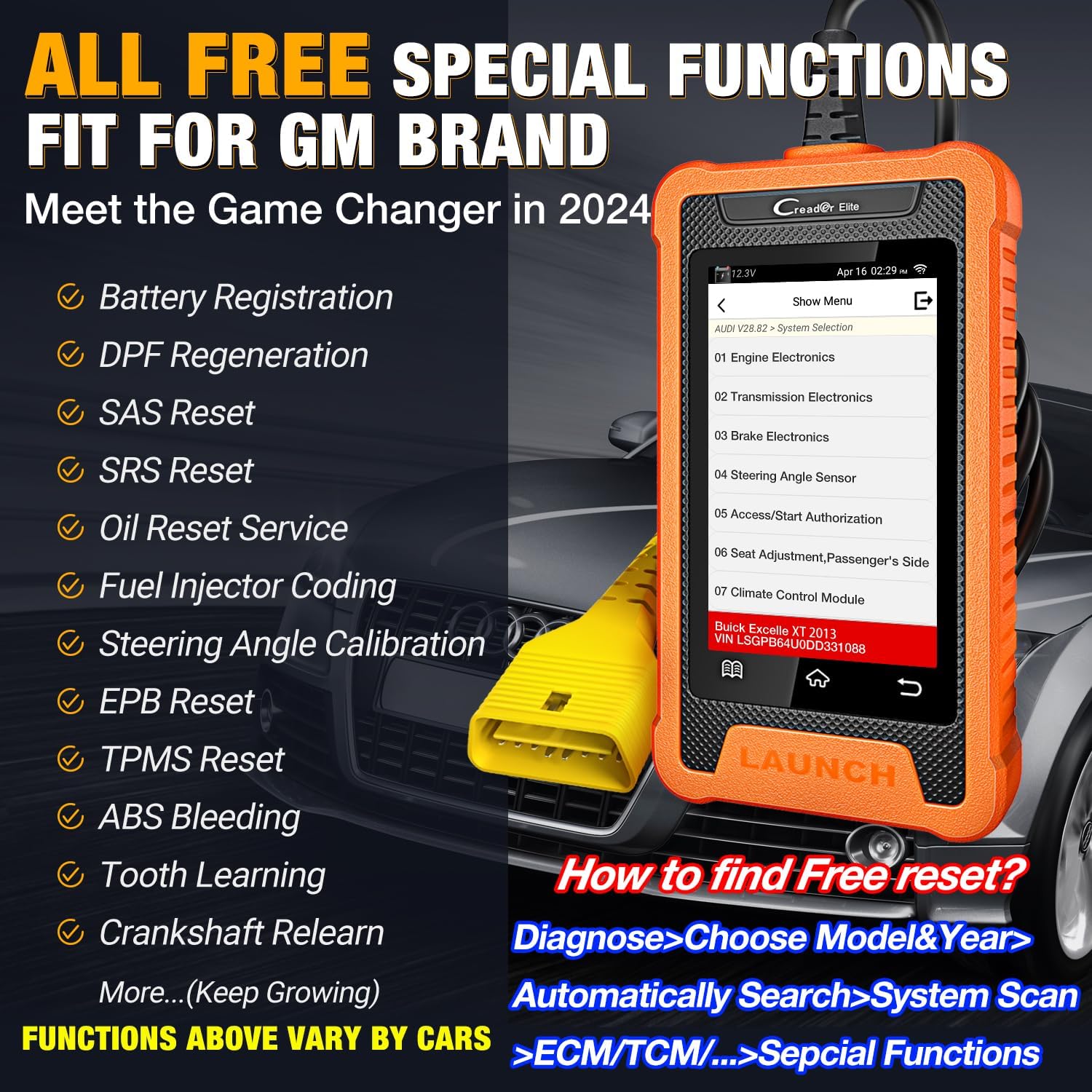 2024 LAUNCH Creader Elite fit for GM Bi-Directional Scanner, All Resets Full System Diagnostic Scan Tool, Battery Register, Full OBD2 Code Reader for Buick/Chevrolet/Cadillac/GMC 2024 LAUNCH Creader Elite fit for GM Bi-Directional Scanner, All Resets Full System Diagnostic Scan Tool, Battery Register, Full OBD2 Code Reader for Buick/Chevrolet/Cadillac/GMC