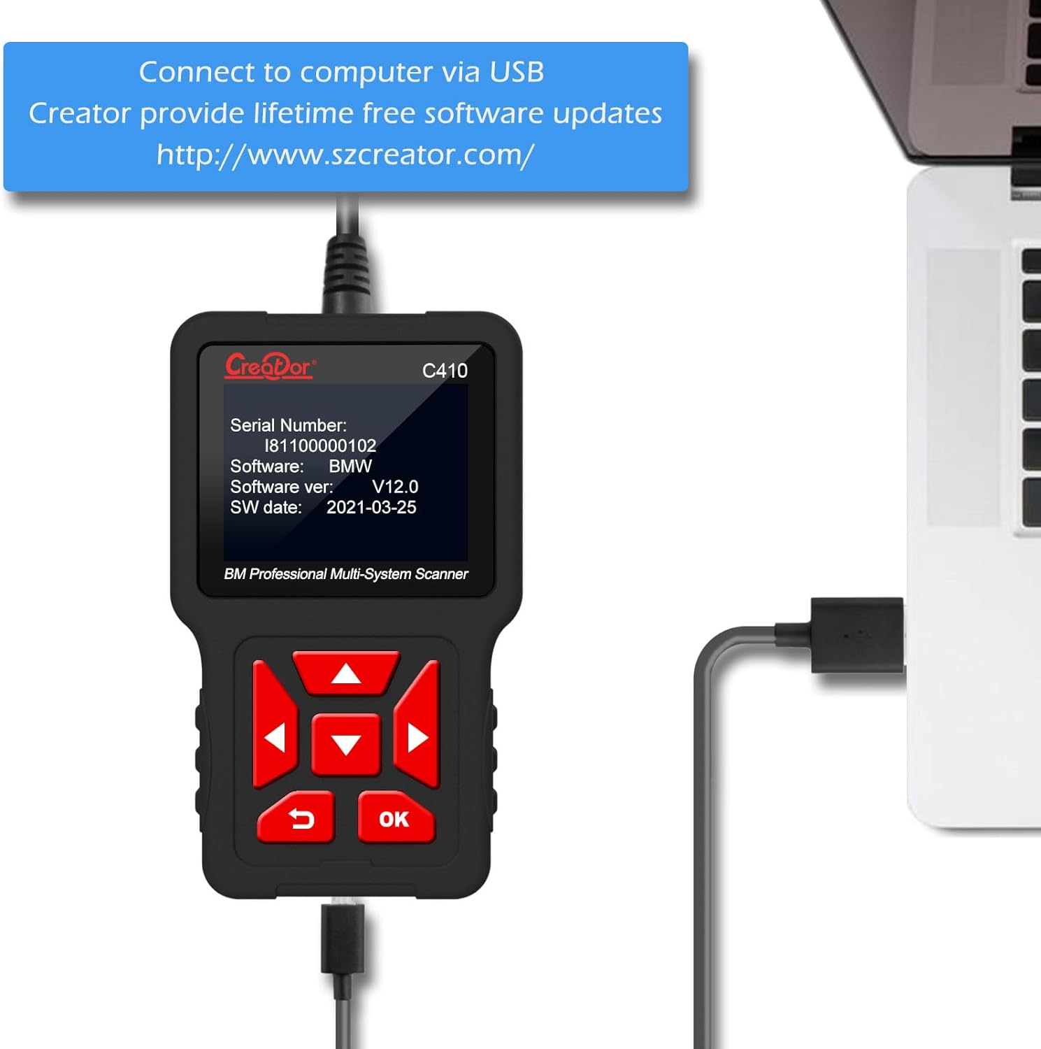 C410 OBD2 Scanner Fit for BMW Mini EPB ABS SRS DPF Oil Reset Multi System Scan Tool with Battery Registration OBDII Code Reader Diagnostic Scan Tool [New Version Update of Creator C110+ C310+]