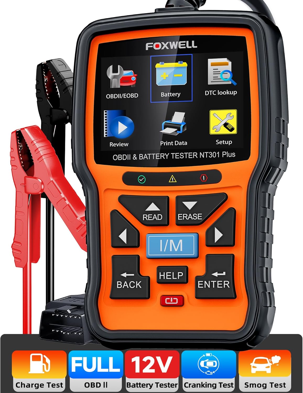 FOXWELL NT301 Plus 2 IN1 OBD2 Scanner Battery Tester, OBD2 Scanner Diagnostic Tool Check Engine Car Code Reader, 12V 100-2000 CCA Battery/Charging/Cranking Test, EVAP Live Data, Full OBDII Diagnosis FOXWELL NT301 Plus 2 IN1 OBD2 Scanner Battery Tester, OBD2 Scanner Diagnostic Tool Check Engine Car Code Reader, 12V 100-2000 CCA Battery/Charging/Cranking Test, EVAP Live Data, Full OBDII Diagnosis