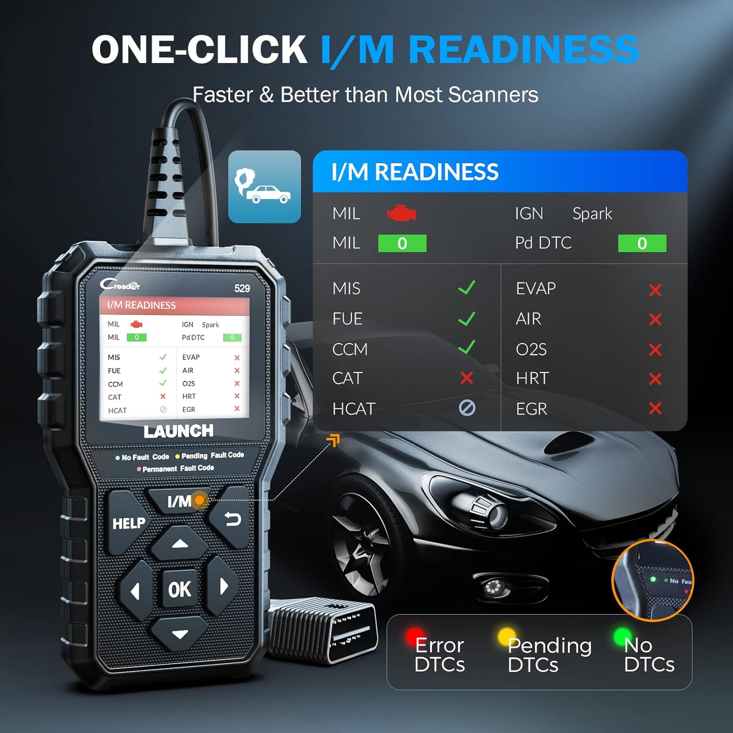LAUNCH CR529 OBD2 Scanner Diagnostic Tool, Full OBD? Scanner for Car, Free Lifetime Upd. Check-Egine-Light Code Reader, 5 Yrs. Backup, Clear Codes, One Click I/M, for DIYers with Cars After 1996 LAUNCH CR529 OBD2 Scanner Diagnostic Tool, Full OBD? Scanner for Car, Free Lifetime Upd. Check-Egine-Light Code Reader, 5 Yrs. Backup, Clear Codes, One Click I/M, for DIYers with Cars After 1996