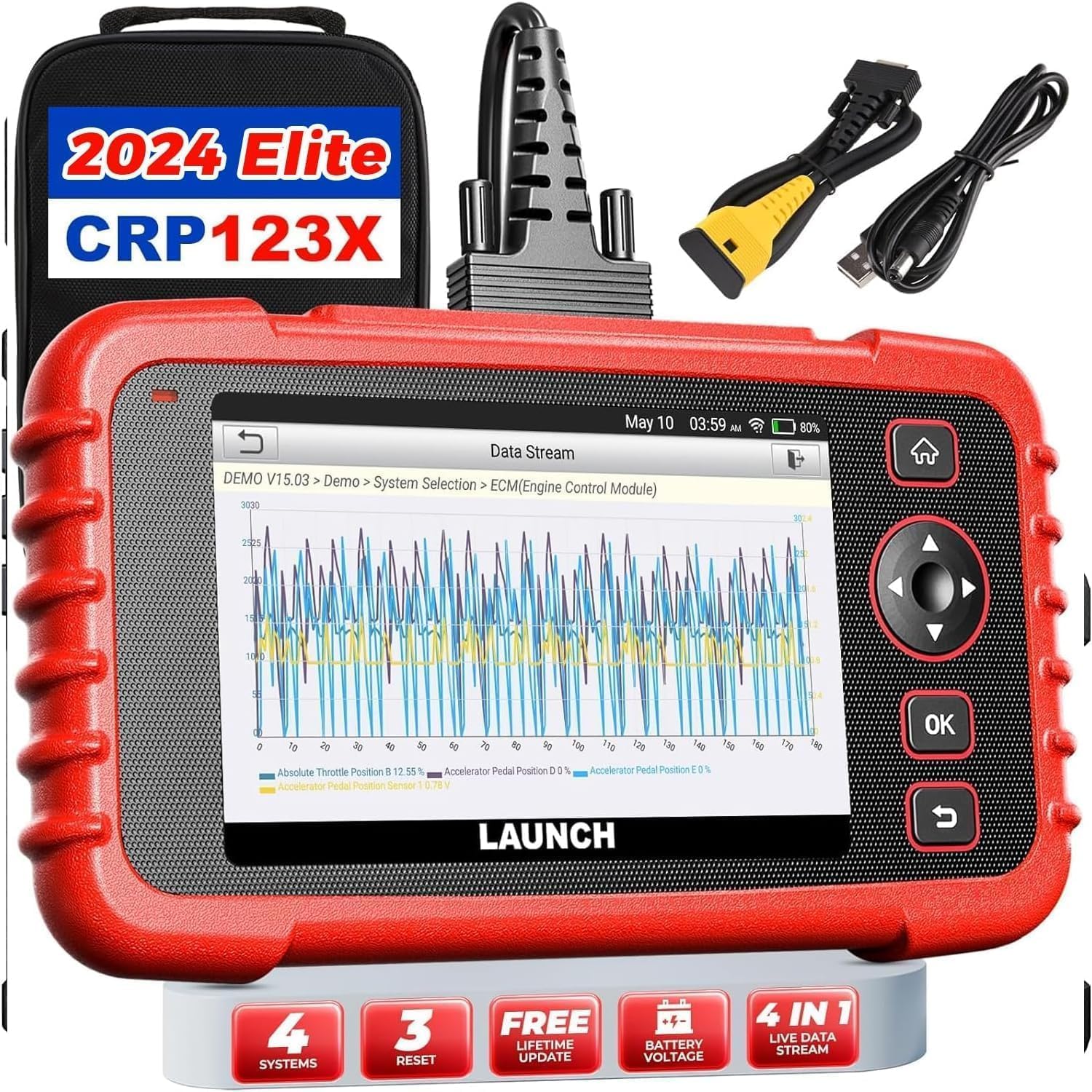 LAUNCH OBD2 Scanner CRP123X Elite Car Scanner,2024 Lifetime Free Online Update Diagnostic Scan Tool with SAS/Throttle Reset,ABS SRS Transmission Car Check Engine Code Reader,Auto VIN,Battery Test