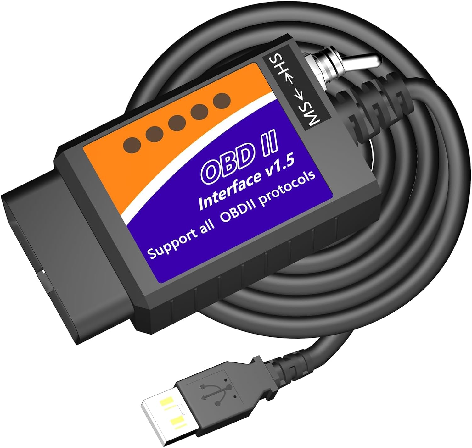 ELM327 OBD2 to USB Cable ELM327 OBD2 Adapter Code Reader Scanner ELM 327 USB Cable Interface OBD to USB OBD 2 II Connector OBDII Scan Automotive Diagnostic Tool for Ford Chevy GM Toyota for Laptop PC