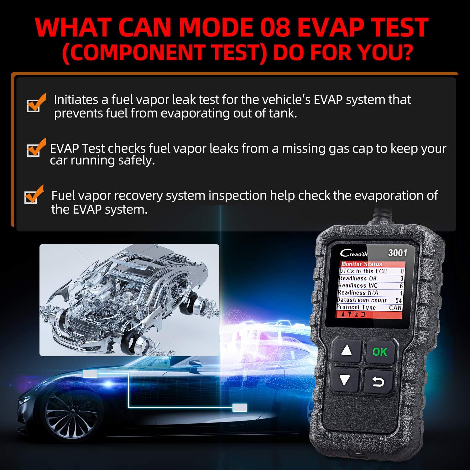 LAUNCH Professional OBD2 Scanner Diagnostic Tool CR3008 Plus,One-Key I/M,Lifetime Update Code Reader,Enhanced Check Engine Code Reader OBDII Car Scan Tool for All Vehicles After 1996,Battery Test